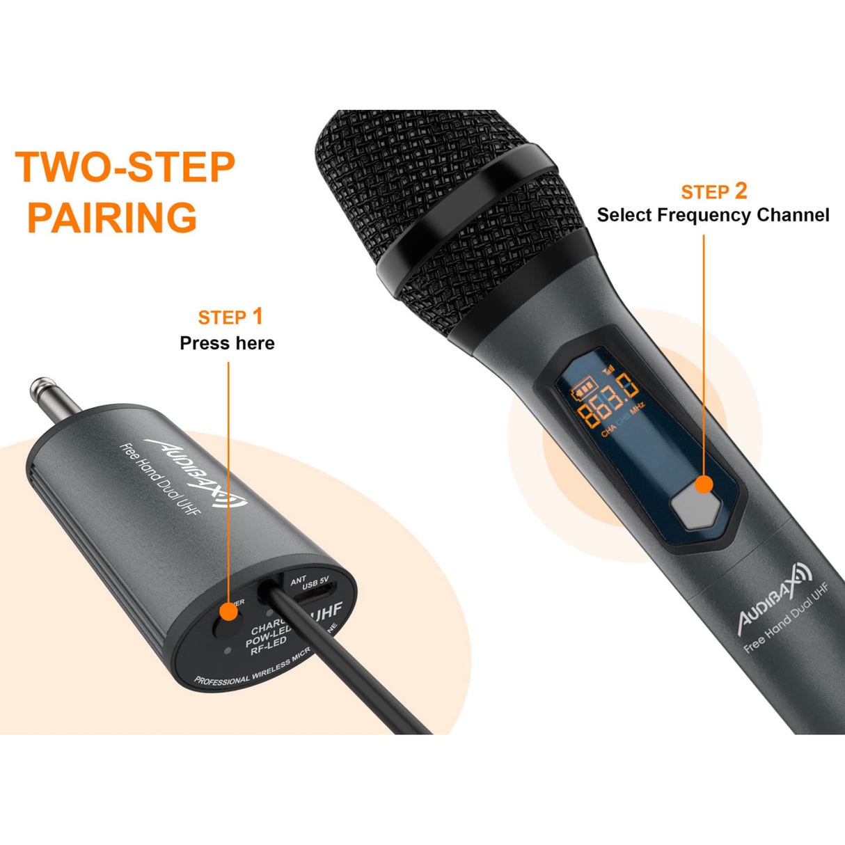 Audibax Missouri Free Hand Dual UHF Sistema de Micrófono Dinámico con Receptor Recargable