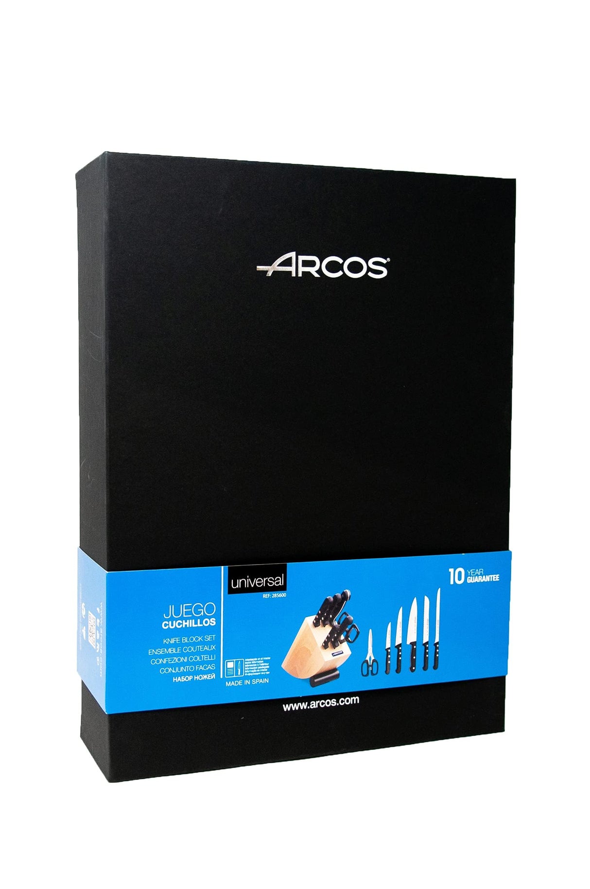 ARCOS Universal Juego de Cuchillos de Cocina Profesional + Tijeras con Bloque de Madera. Set de 5 Cuchillos + Tijeras de Acero Inoxidable. Bloque de Cuchillos para Cocinar.