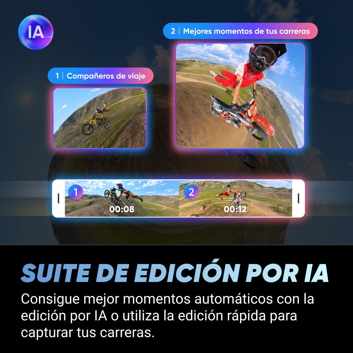 Insta360 X4 Pack Motero - Cámara de acción Impermeable 8K 360, Vídeo 4K Gran Angular, Selfie Stick Invisible, Protectores de Lente Extraíbles, 135 Min Batería, Edición IA, Estabilización