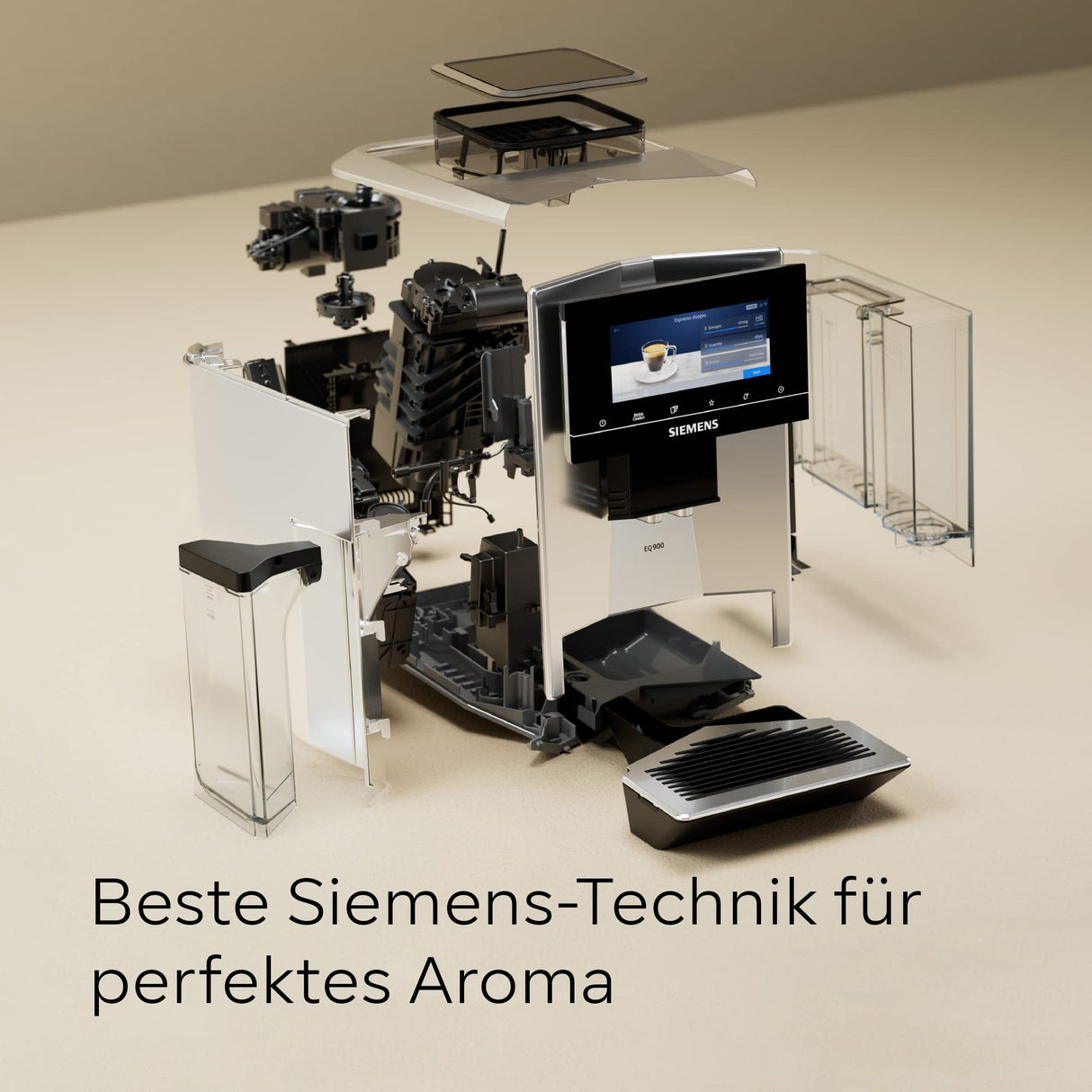 Siemens cafetera automática EQ900 TQ905D03, pantalla táctil, modo barista, reducción de ruido, 10 perfiles, trituradora premium, limpieza de vapor, 1500 W, acero inoxidable