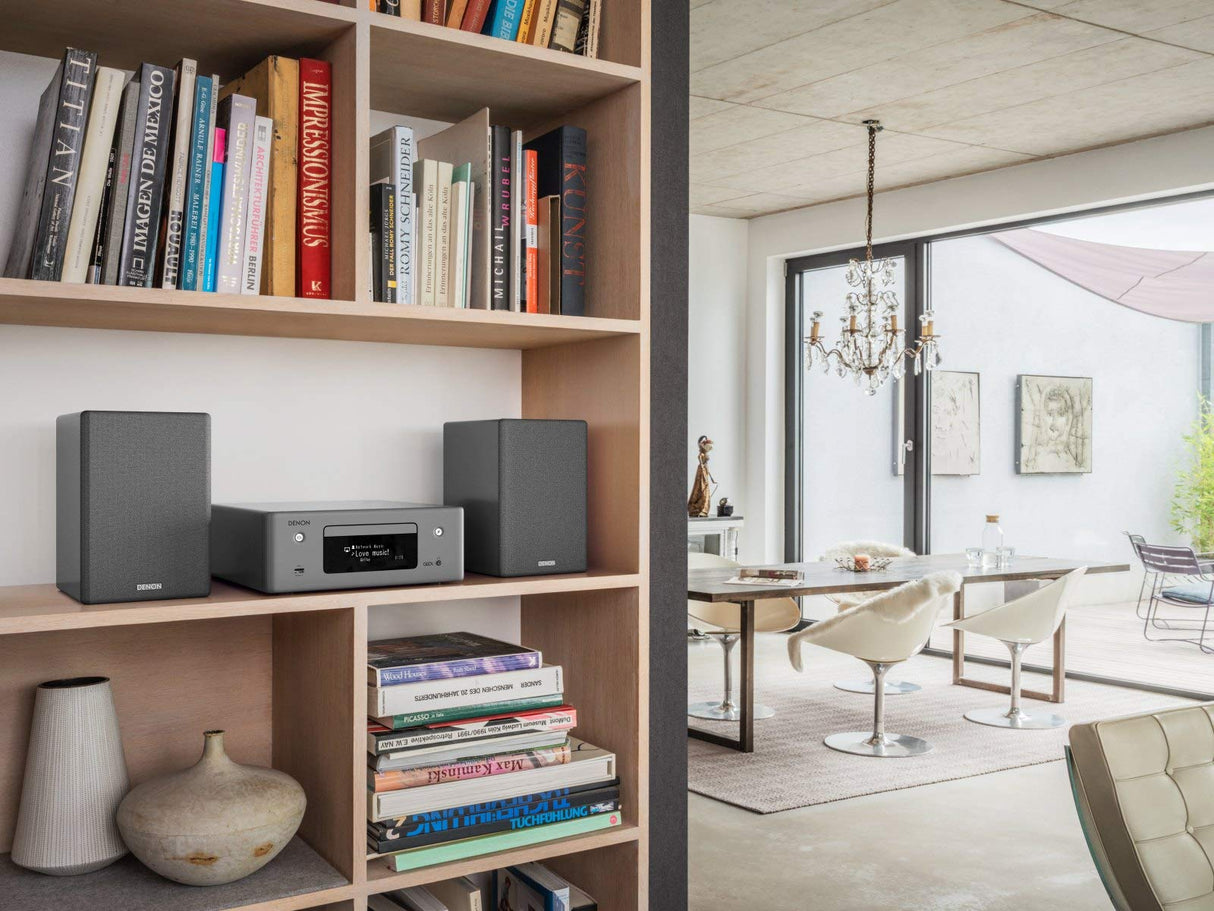 Denon RCD-N10 - Receptor de CD (Wi-Fi, Bluetooth, Airplay, Heos, Amazon Alexa), Color Gris