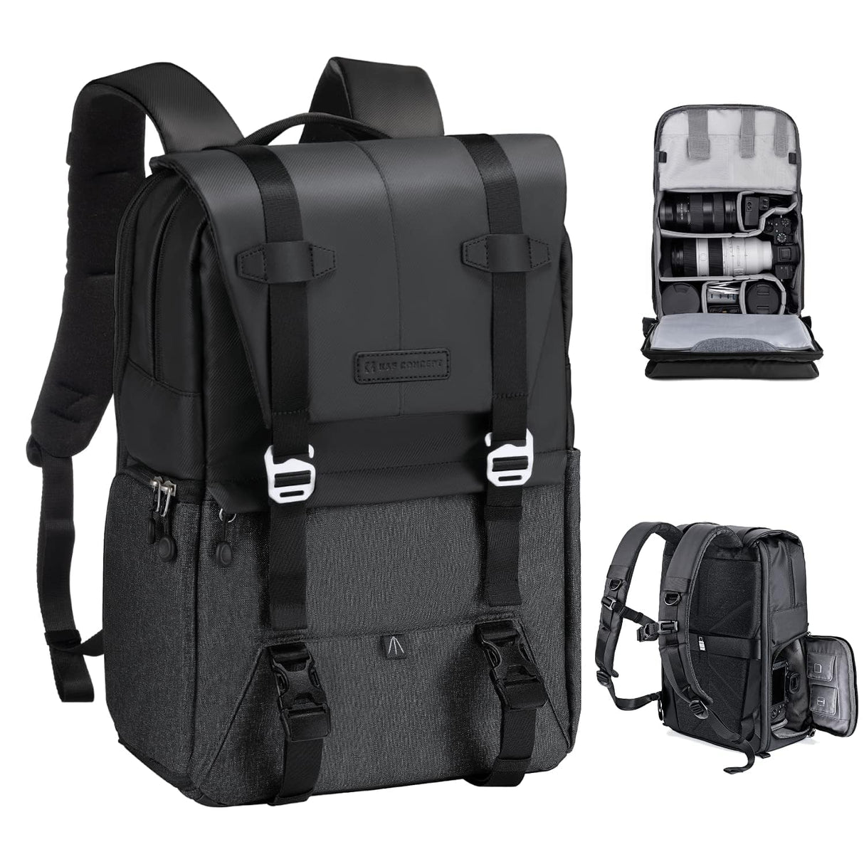 K&F Concept Mochila Camara Multifuncional, Mochila Fotografía Profesional, Mochila Fotográfica para Reflex Impermeable, Bolsa Cámara Compartimento para Portátil de 15.6 Pulgadas(20L) Gris