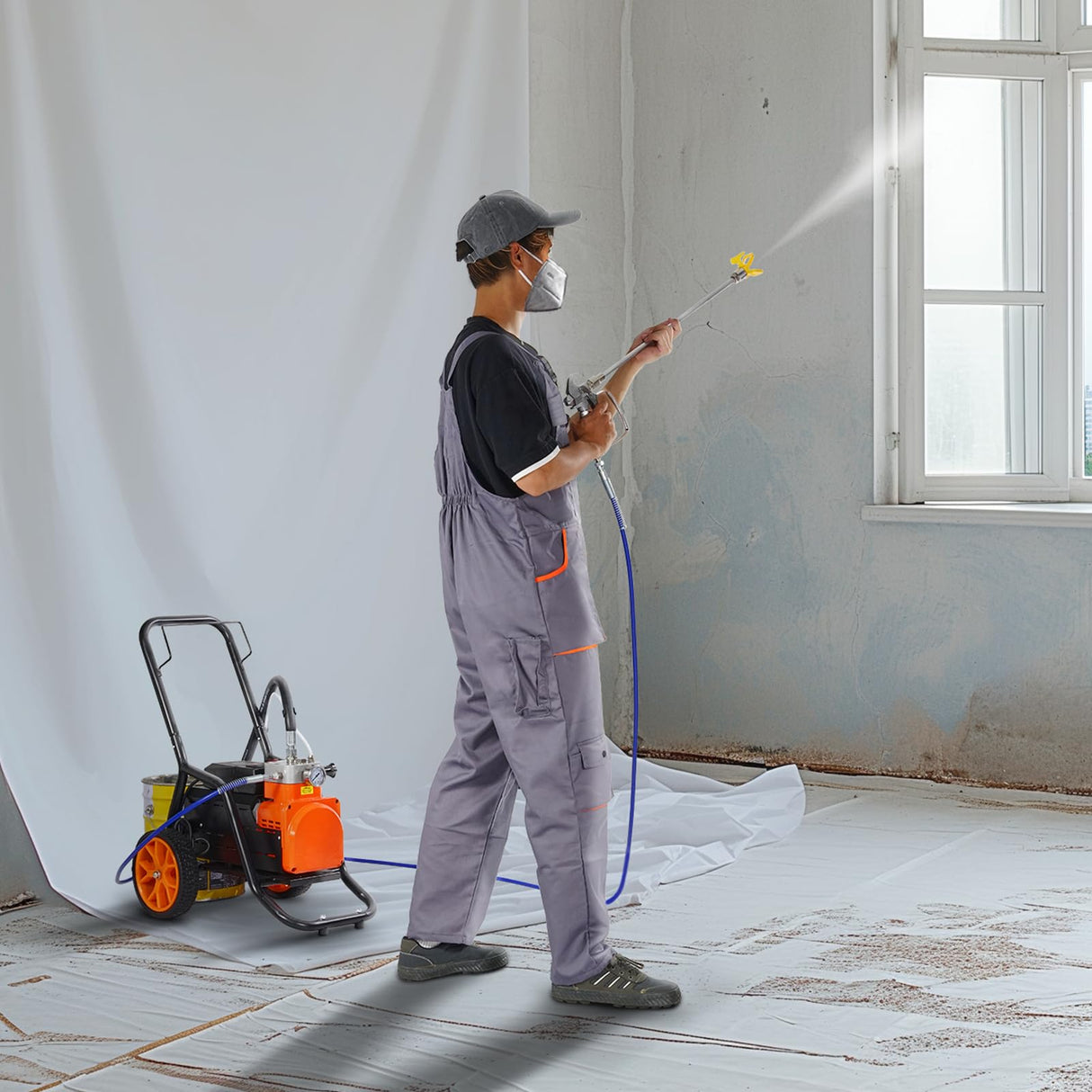 VEVOR Pulverizador de Pintura sin Aire de Eficiencia de 1700 W, 3,5 L/min, 3000 PSI con Diafragma, Carrito y Barra de Extensión, Pulverizador de Pintura para Pulverización Interior y Exterior