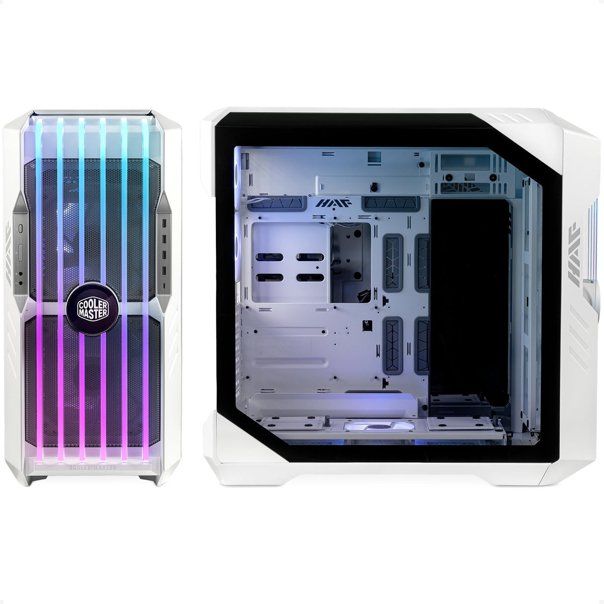 Cooler Master HAF 700 EVO White Caja PC – Full-Tower, Admite E-ATX, 5 Fans, Soportes de Radiador Giratorios, Refrigeración High-Airflow, Pantalla LCD Real-Time, Aspas ARGB Edge-Lit, Panel Lateral TG