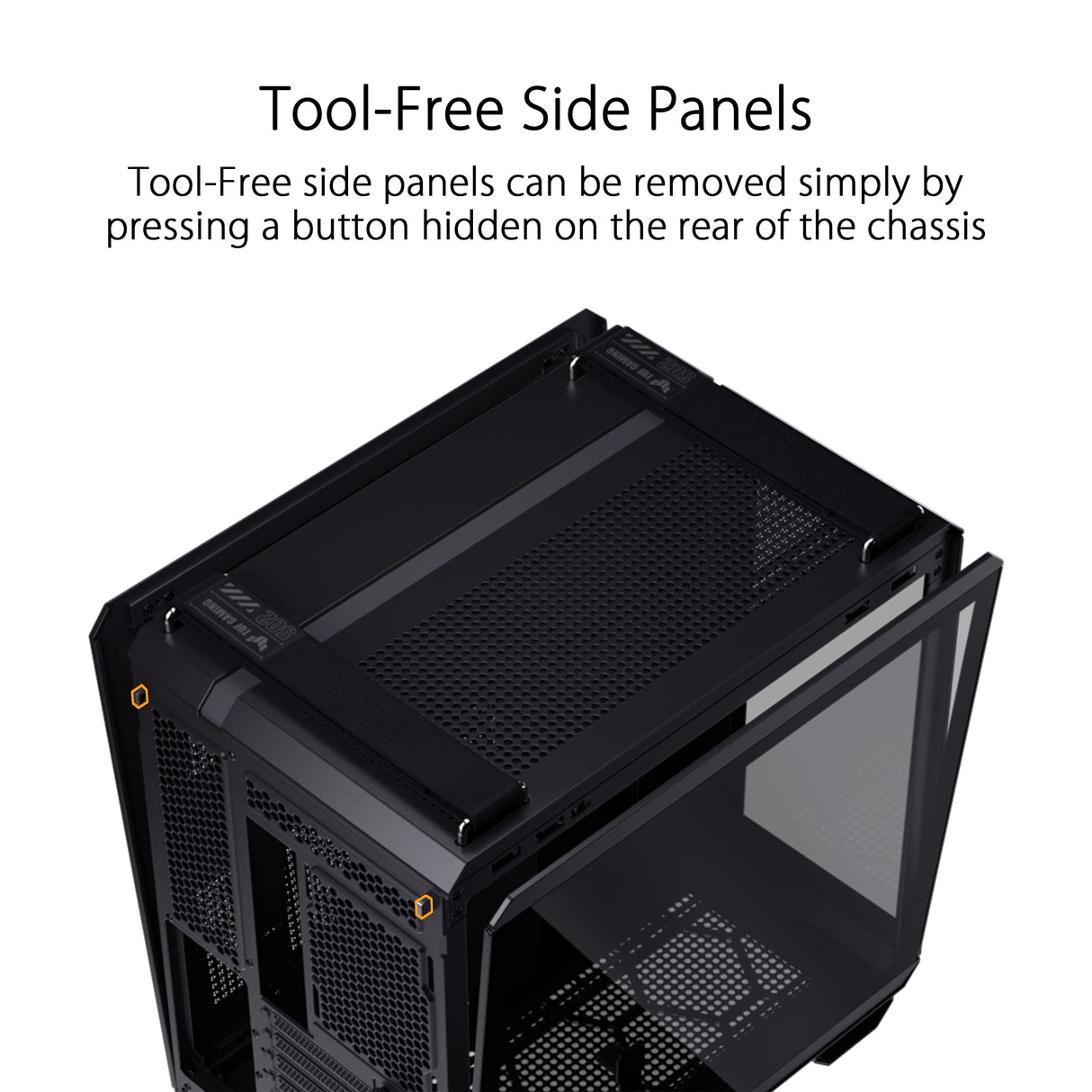 ASUS TUF Gaming GT502 Plus Black - Chasis Gaming ATX (diseño de Doble cámara, Zonas de refrigeración Independientes, Paneles Laterales sin Herramientas, USB 3.2 Gen 2 Tipo-C, Ventiladores ARGB)