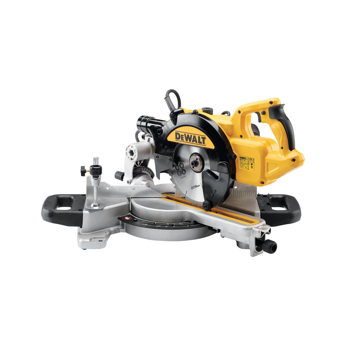 DEWALT DWS773-QS - Sierra Ingletadora, Potencia de 1300W, Velocidad de 4500 RPM, Asas de Transporte, Diseño Ergonómico, Extracción de Polvo Eficaz, Fuente de energía con cable