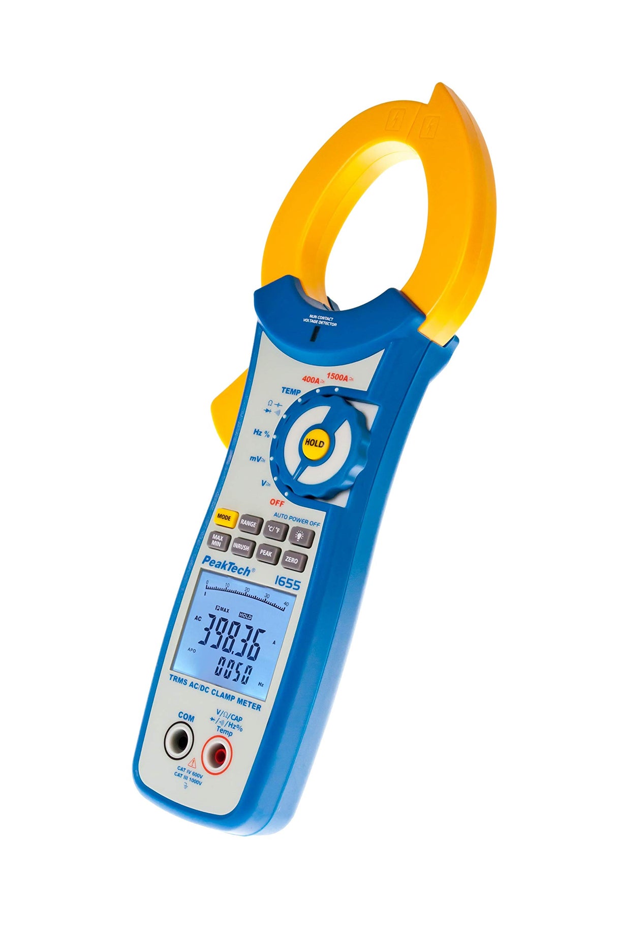 PeakTech 1655 – Pinza amperimétrica RMS 1500A AC/DC, 40000 cuentas, multímetro digital, TUV/GS, pinza de corriente, voltímetro sin contacto, amperímetro, probador de continuidad - Max 600V