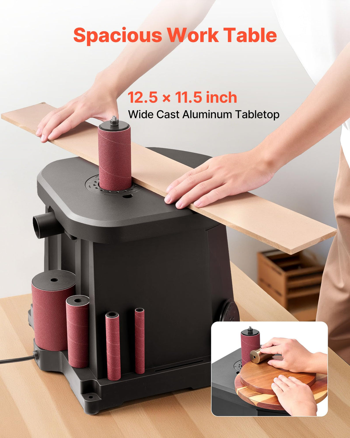 VEVOR Lijadora de Husillo Oscilante 2000 RPM, con 6 Manguitos 12,7–76,2 mm, Carrera de 15 mm y Puerto para Polvo para Acabado de Muebles, Lijado de Manualidades y Carpintería de Bricolaje, Negro