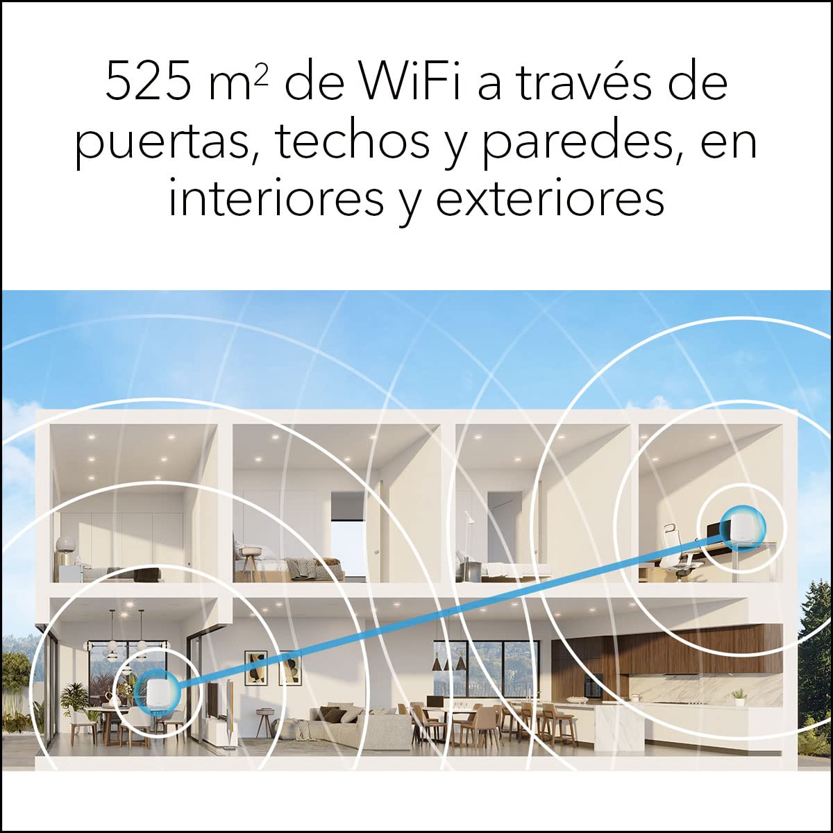 NETGEAR Orbi Sistema Mesh WiFi 6 RBK763S - Router Mesh y 2 extensores - Cobertura hasta 525 m2 - Mejora la velocidad WiFi hasta 5,4 Gbps y 75 dispositivos - Configuración sencilla de la aplicación