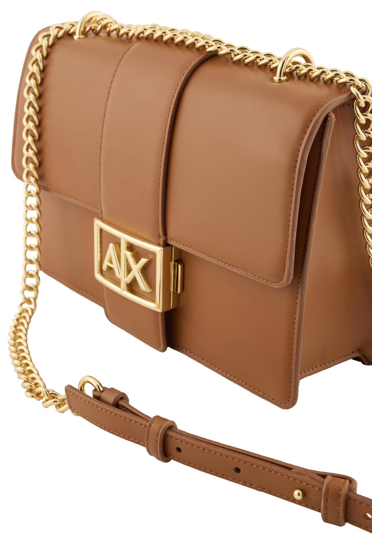 Armani Exchange Jodie-Correa para el Hombro con Cadena de Oro, Crossbody M Mujeres, Whisky, Einheitsgröße
