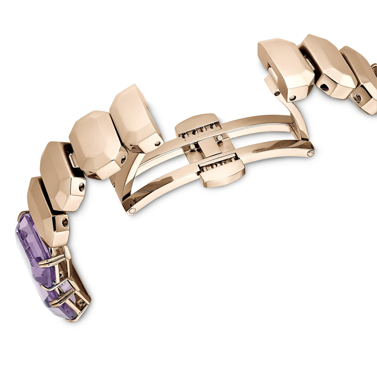 Swarovski Reloj, Pulsera con Corte Octogonal, Violeta, Acabado en Tono Dorado champán