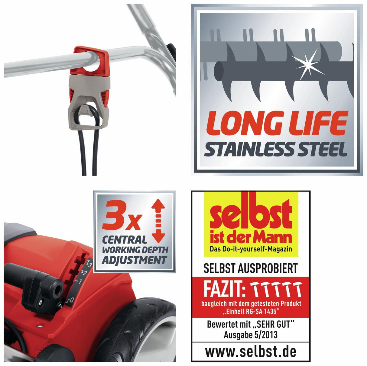 Einhell Expert GE-SA 11435 - Escarificadora eléctrica (1400 W, 230V, 3 niveles de profundidad, ancho de trabajo: 35 cm, capacidad de bolsa: 28L, con rodillo aireador) (ref. 3420561)