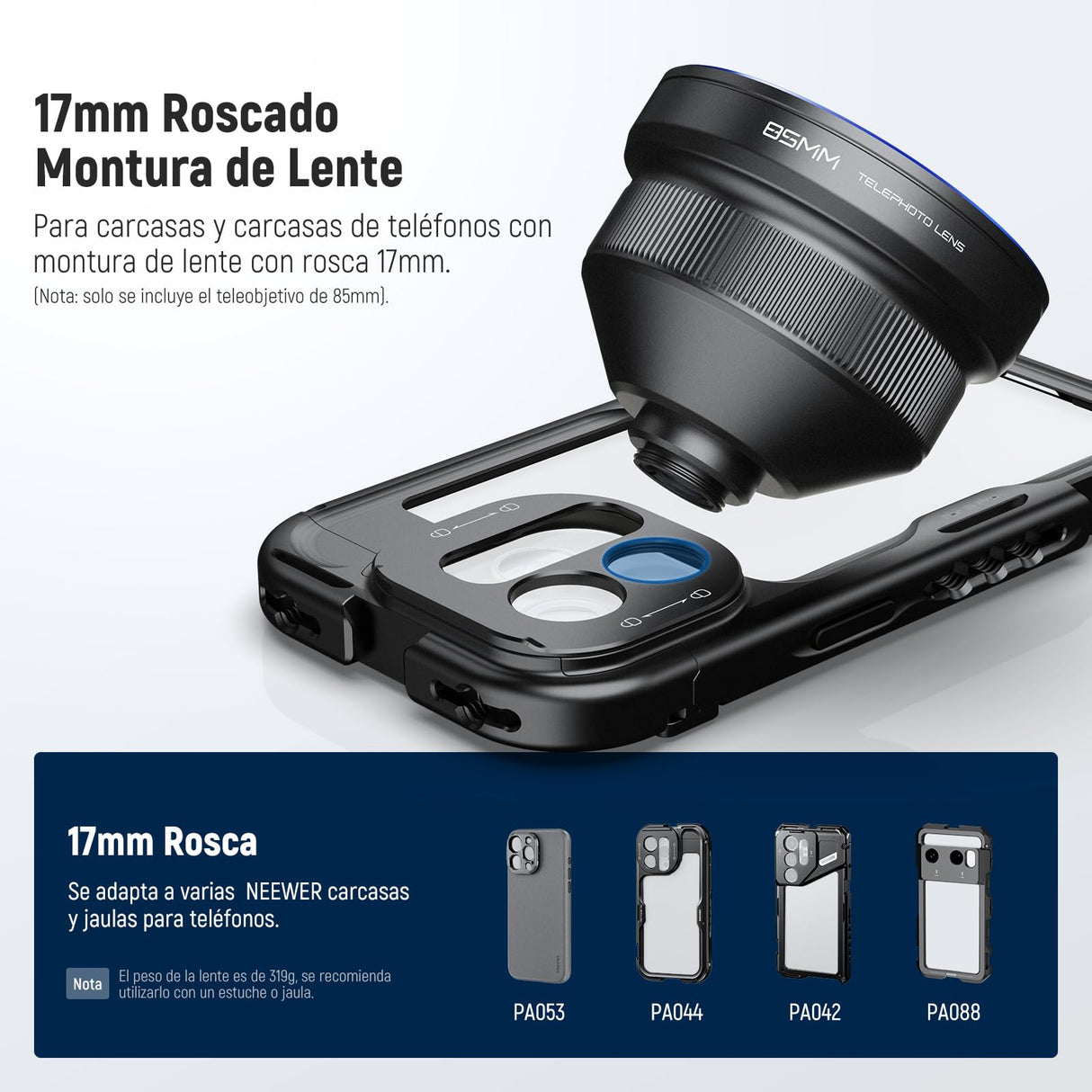 NEEWER HD 85MM Lente Teleobjetivo Teléfono Solo para 17mm Placa Posterior Rosca, Aumento 2.5X Compatible con SmallRig NEEWER iPhone Samsung Funda para Teléfono con 17mm Lentes Adaptador, LS-59