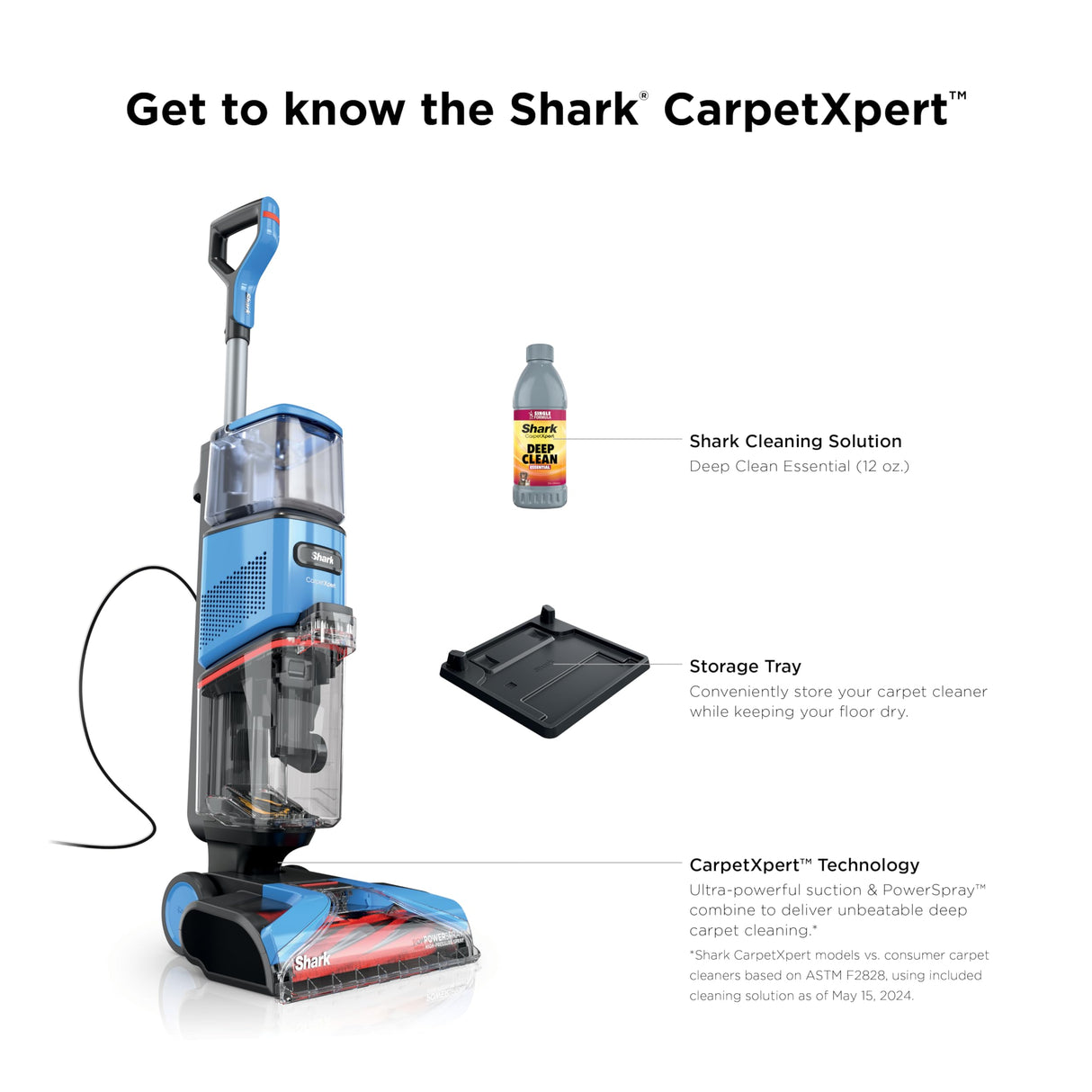Shark EX121BRN CarpetXpert, limpiador de alfombras vertical para mascotas, limpieza profunda y eliminación de suciedad y suciedad, champú de alfombras, azul