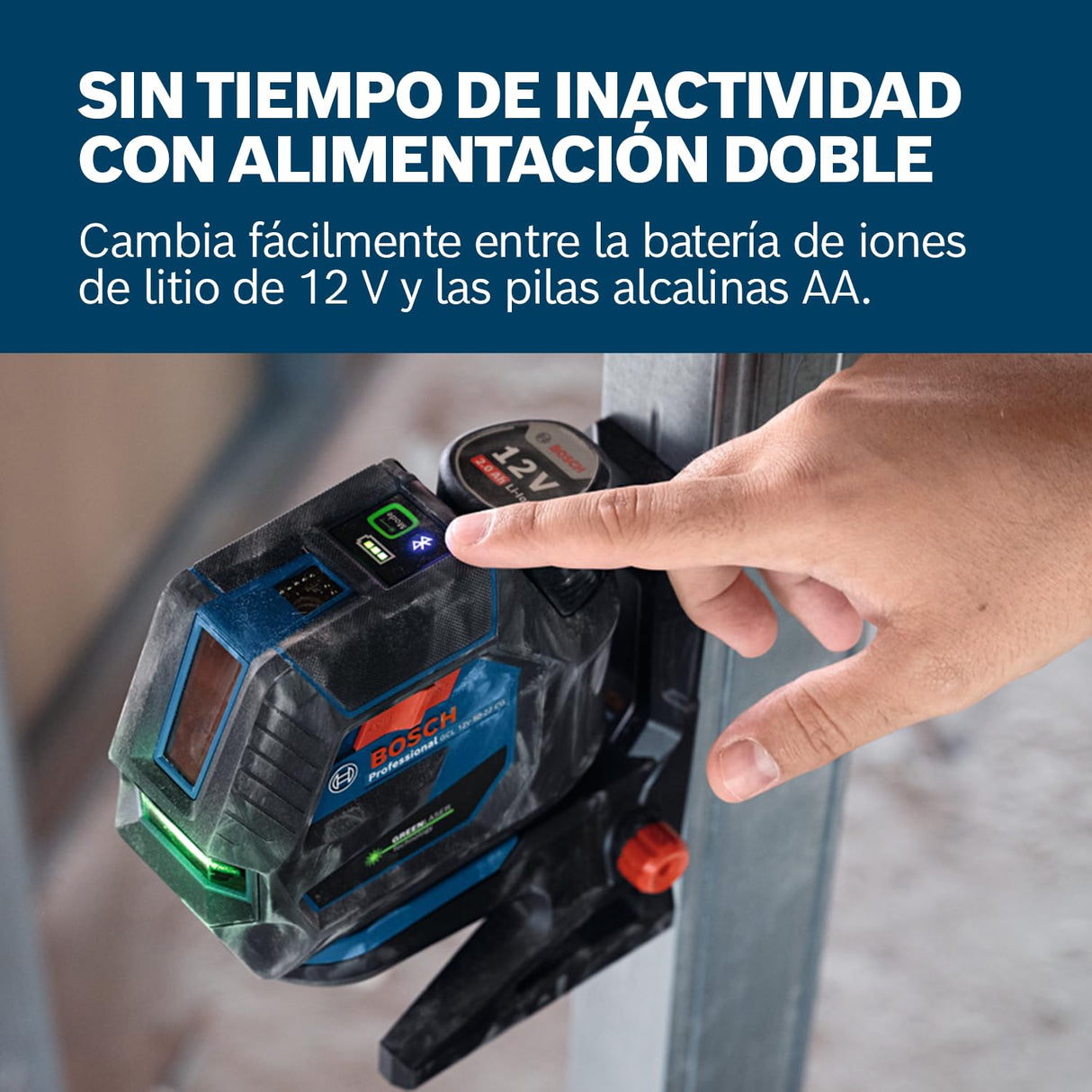 Láser combinado GCL 12V-50-22 CG de Bosch Professional (alcance de hasta 50 m con receptor, doble fuente de alimentación, soporte RM 20, GBA 12V 2.0Ah, GAL 12V-40, funda, L-Boxx 136)