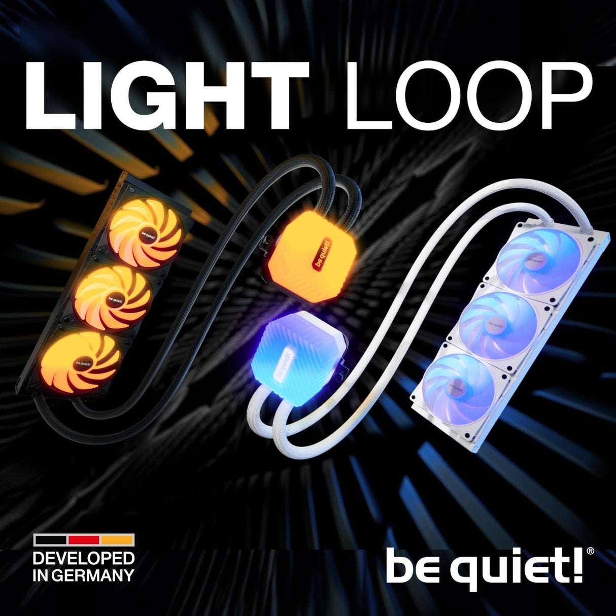 be quiet! Light Loop 240 mm Black CPU refrigerador con agua para sistemas muyoverclockeados, elegante bloque de refrigeración ARGB, 2 ventiladores Light WingsLX PWM high-speed, con ARGB-PWM-Hub