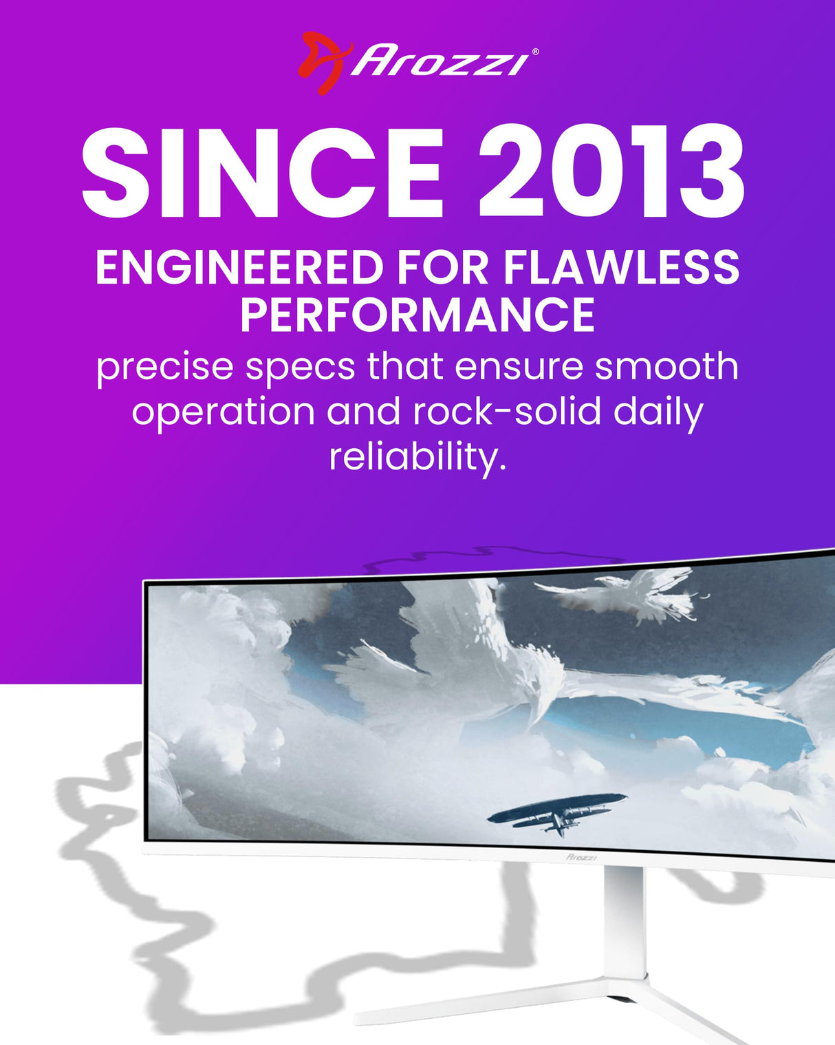 Arozzi Nova 49" Monitor Gaming Curvo VA DQHD 5120×1440, 165 Hz, 1 ms, FreeSync, HDR, USB-C 65W, Ultrapanorámico, Altavoces Integrados – Blanco