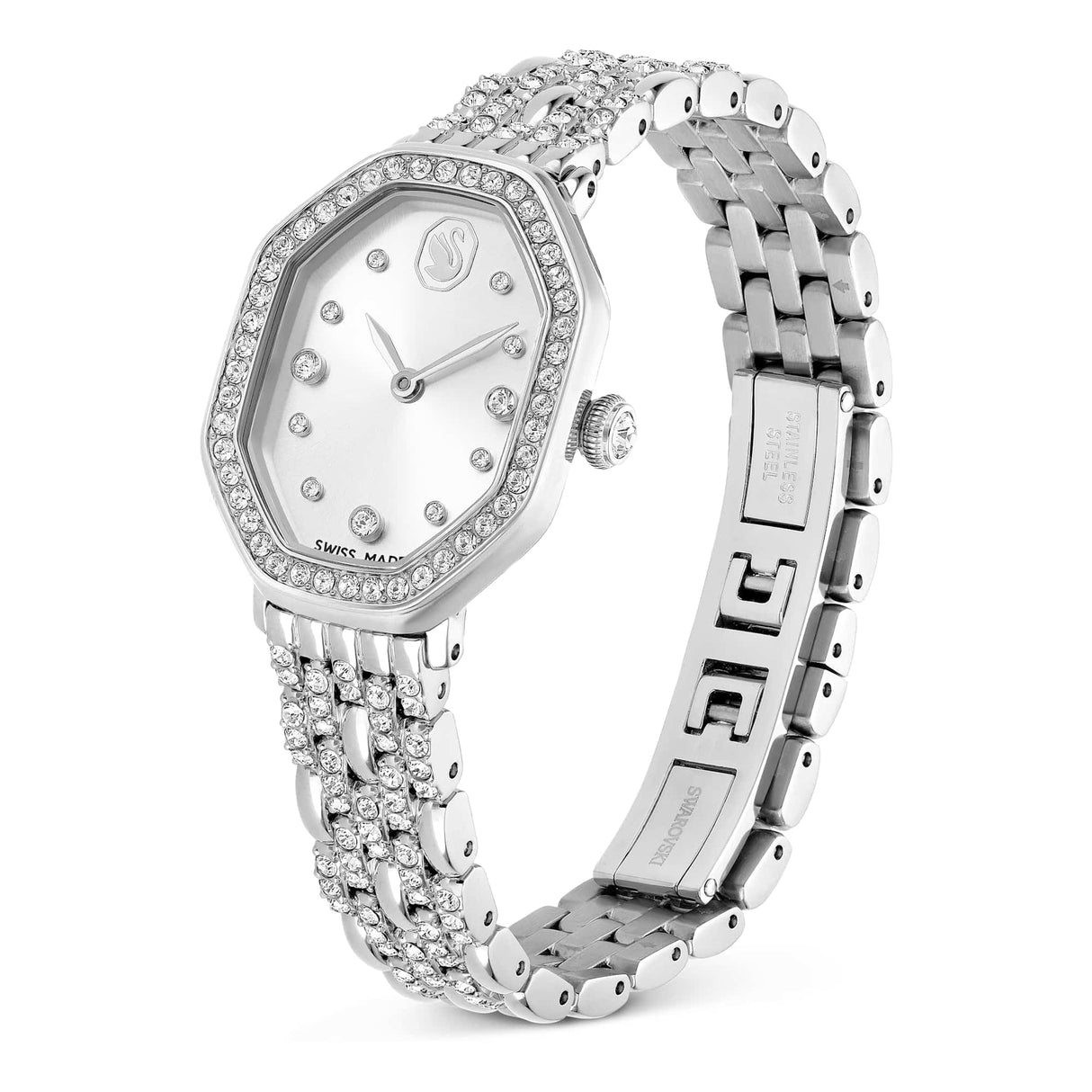 Swarovski Reloj Dextera Octagon, Fabricado en Suiza, Brazalete de Metal, Tono Plateado, Acero Inoxidable