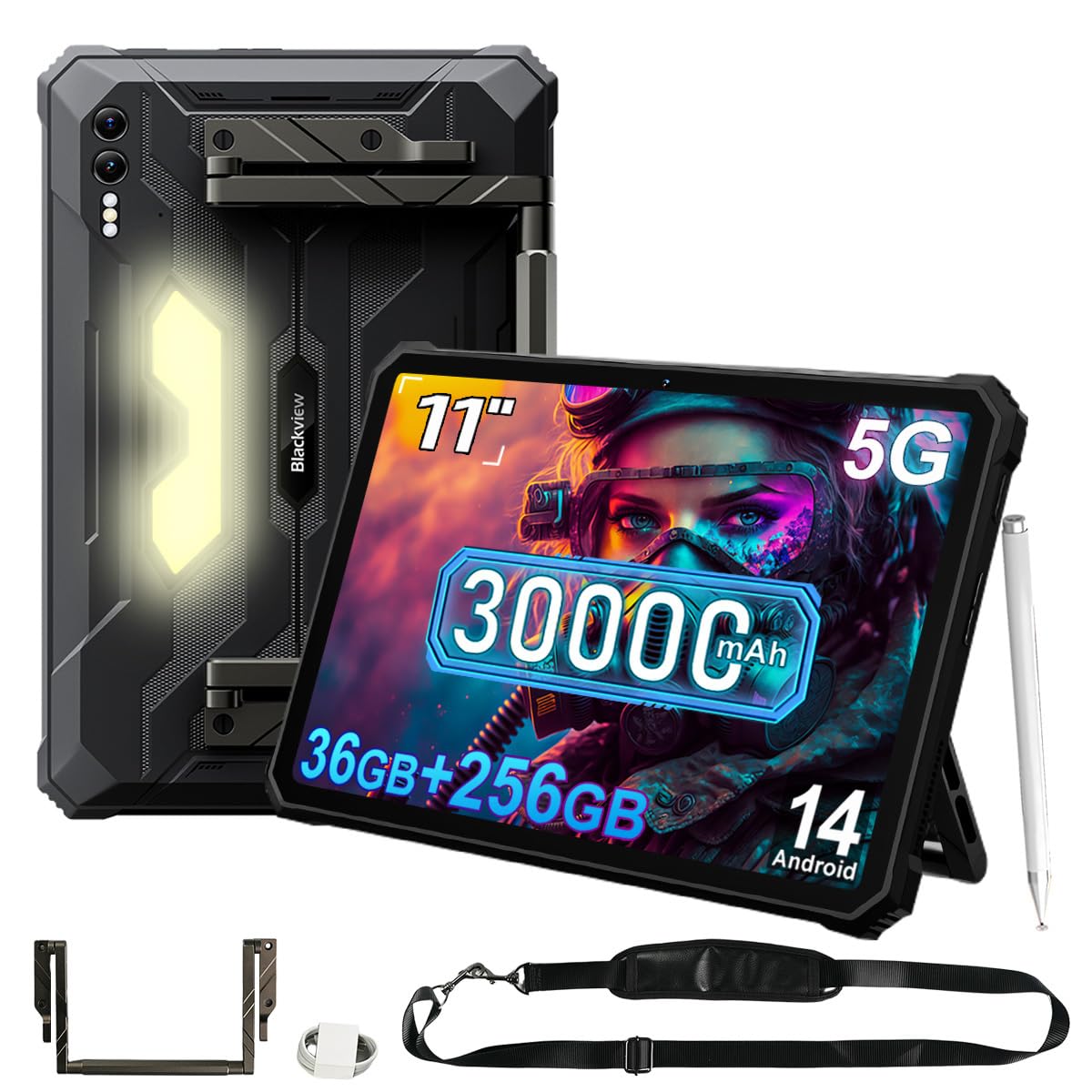Blackview Active10 Pro 5G Tablet Resistente 30000mAh, 36GB+256GB/2TB Móvil Resistente, 10.95'' FHD+ Pantalla, Luz de Camping,108MP+50MP,2 Altavoz Estéreo,IP68 Tablet Antigolpes, 4G,NFC,GPS,OTG,Negro