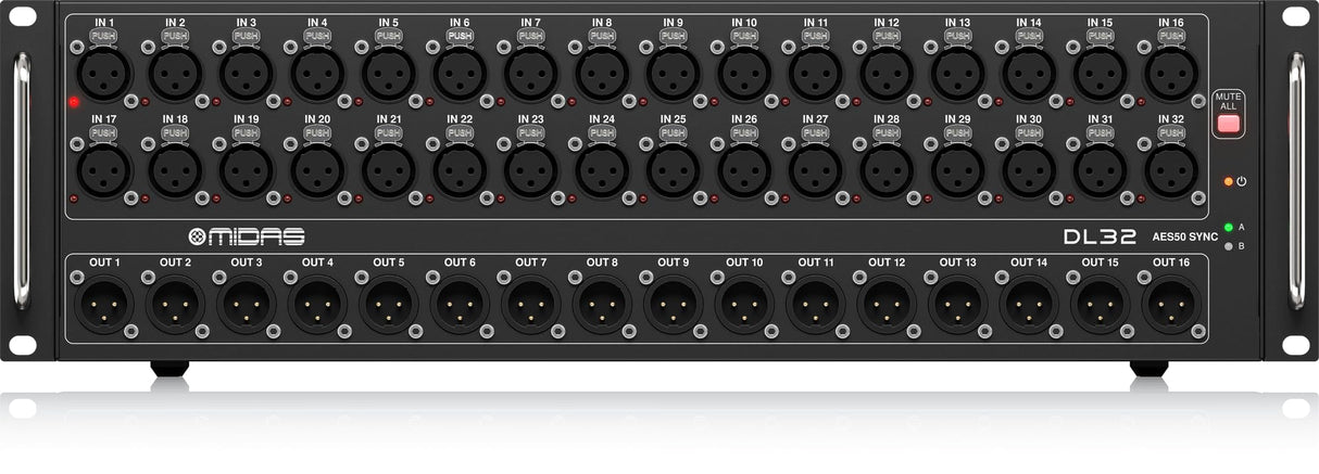 Midas DL32 Caja de escenario de 32 entradas, 16 salidas con 32 preamplificadores de micrófono Midas, interfaces ULTRANET y ADAT