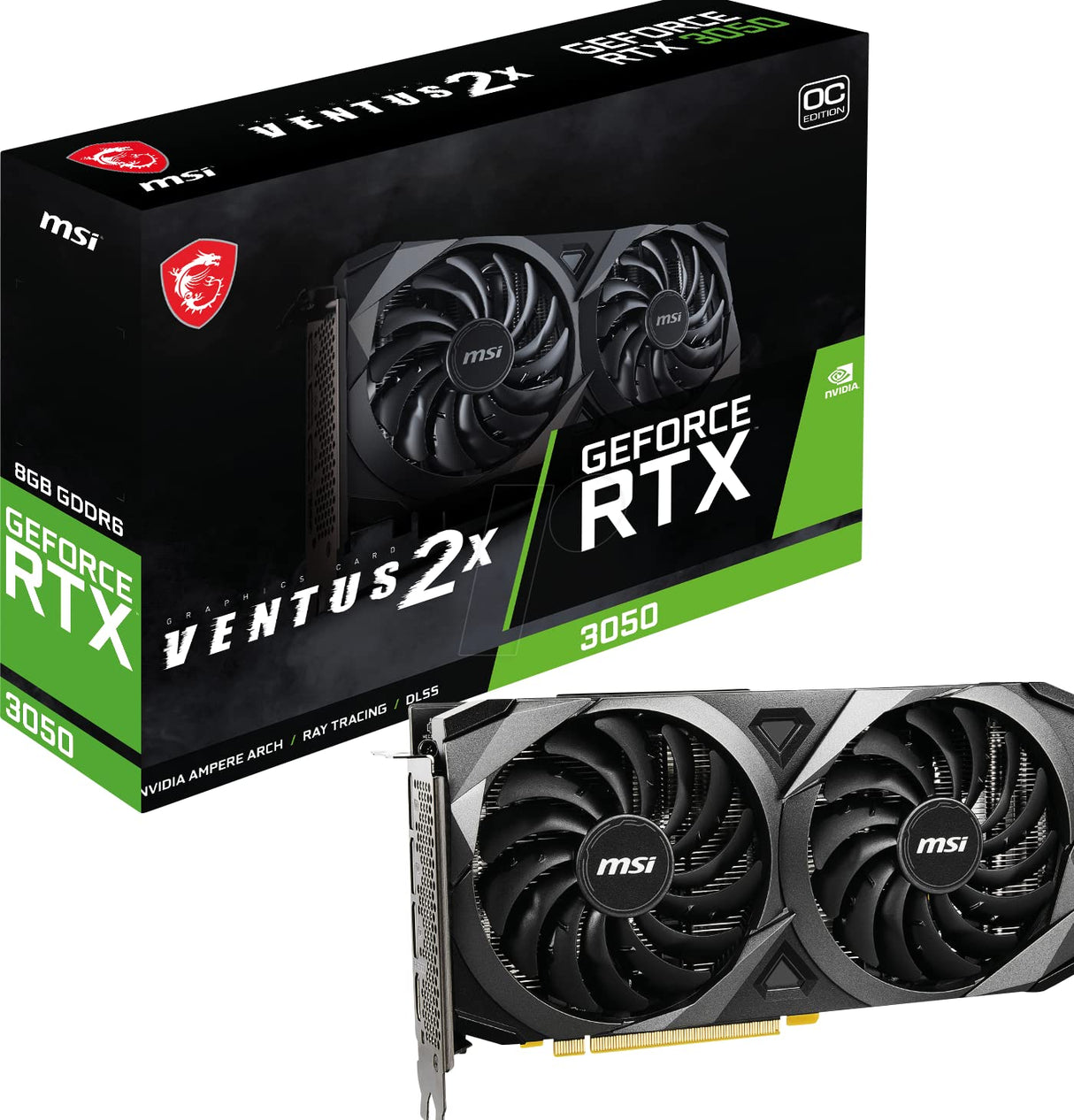 MSI GeForce RTX 3050 VENTUS 2X 8G OC - Tarjeta gráfica 8GB GDDR6, 128-bit, PCI Express Gen 4, Dual Fan, TORX FAN 3.0, Resolución 7680 x 4320