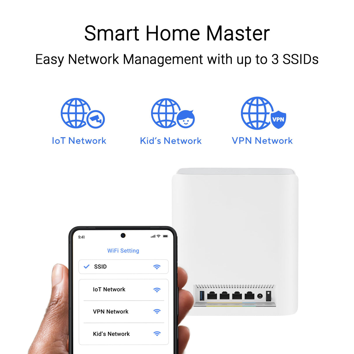ASUS ZenWiFi BT8, Red WiFi 7 de Triple Banda, 3600 Mbps, Cobertura 548 m², Dos Puertos 2,5 G, Controles de Seguridad y Control Parental incluidos, Smart Home Master SSIDs - Blanco