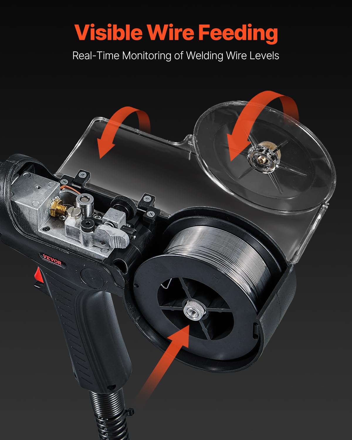 VEVOR Pistola de Carrete de 200 A con Cable de 20 Pies, Compatible con Soldadores Hobart IronMan 240 Mig, Adecuada para Alambres de Soldadura de Núcleo Fundente/Sólidos/Aluminio, 430 x 380 x 70 mm