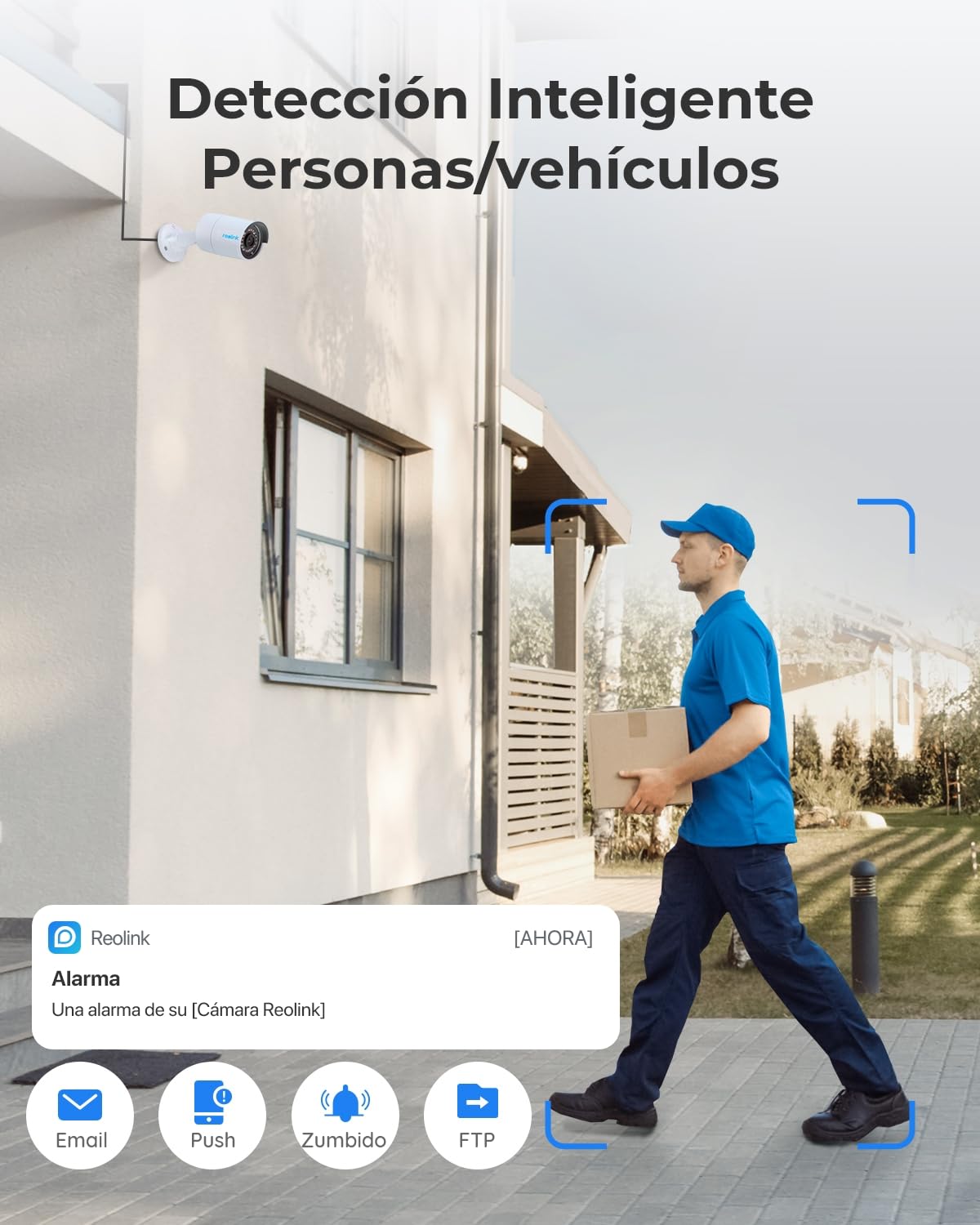 Reolink Kit Cámaras de Seguridad 8CH 5MP H.265, 4 PoE IP Cámaras Exterior Impermeables IP67, Detección de Personas/vehículos, 30M Visión Nocturna, 2TB HDD NVR para Grabación Continua, RLK8-410B4-5MP