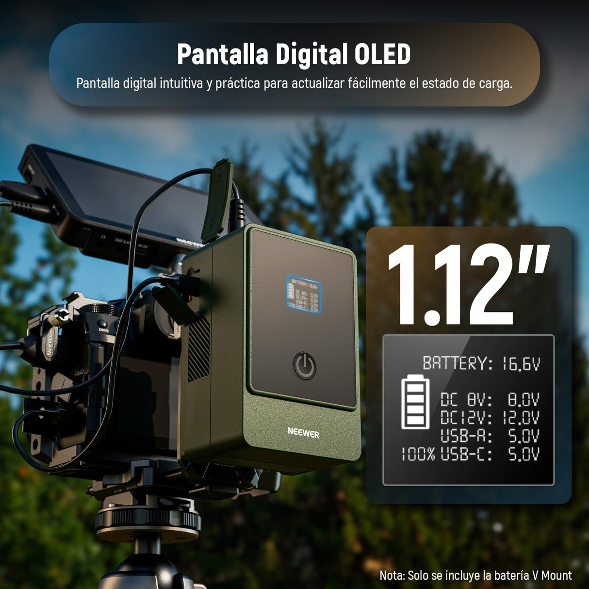 NEEWER Batería de Montaje en V PS099E, 6800 mAh, 99 WH, 14,5 V, Mini Bloqueo en V con Cable D, Pantalla OLED, Carga rápida de 65 W PD USB C, D Tap/BP/USB A/DC para cámara de Video, Monitor,