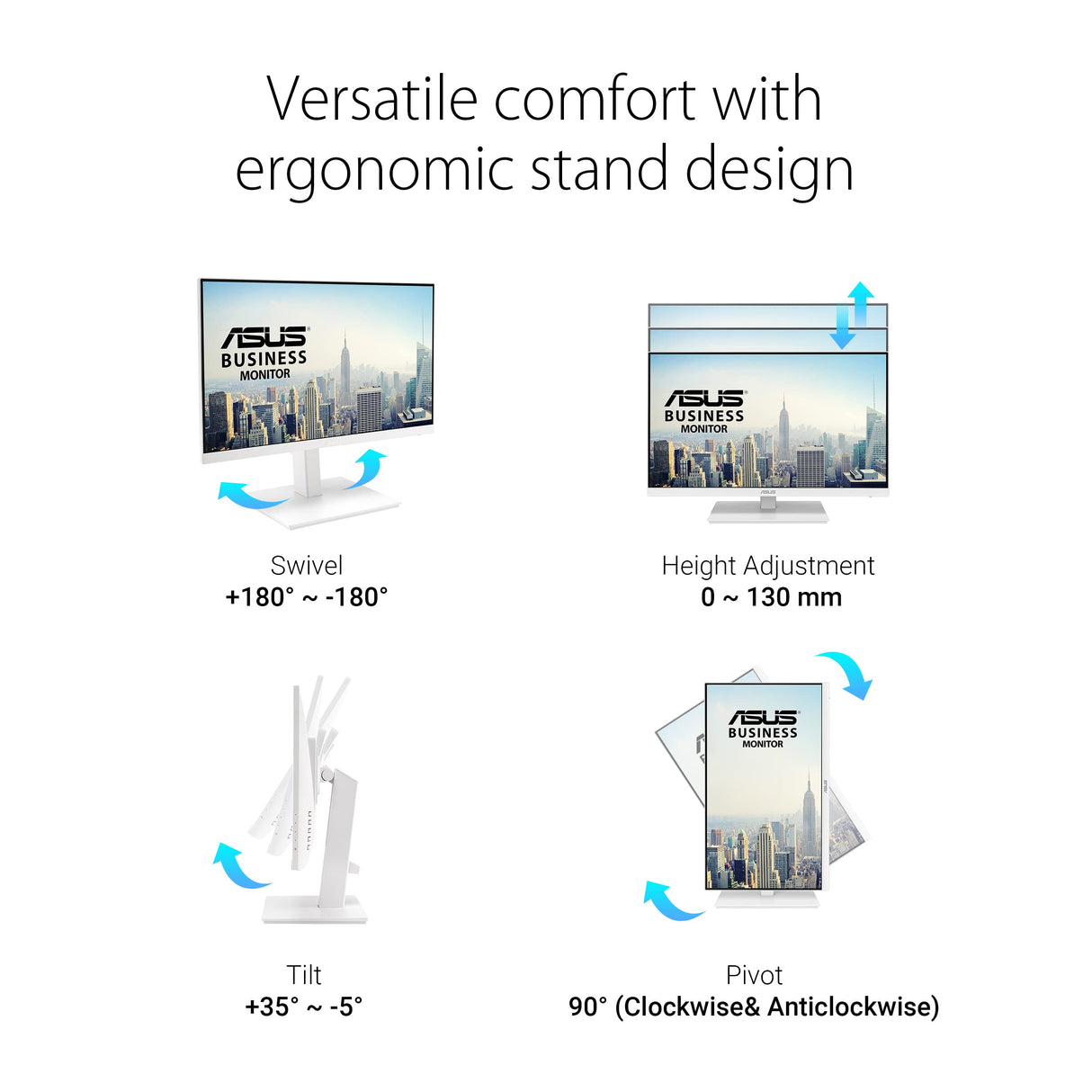 Asus VA24EQSB-W - Monitor Profesional de 23.8 Pulgadas, Full HD, IPS, Sin Marco, 75 Hz, Sincronización Adaptativa, Luz Azul Baja, Sin Parpadeos, Diseño Ergonómico, Montaje en Pared