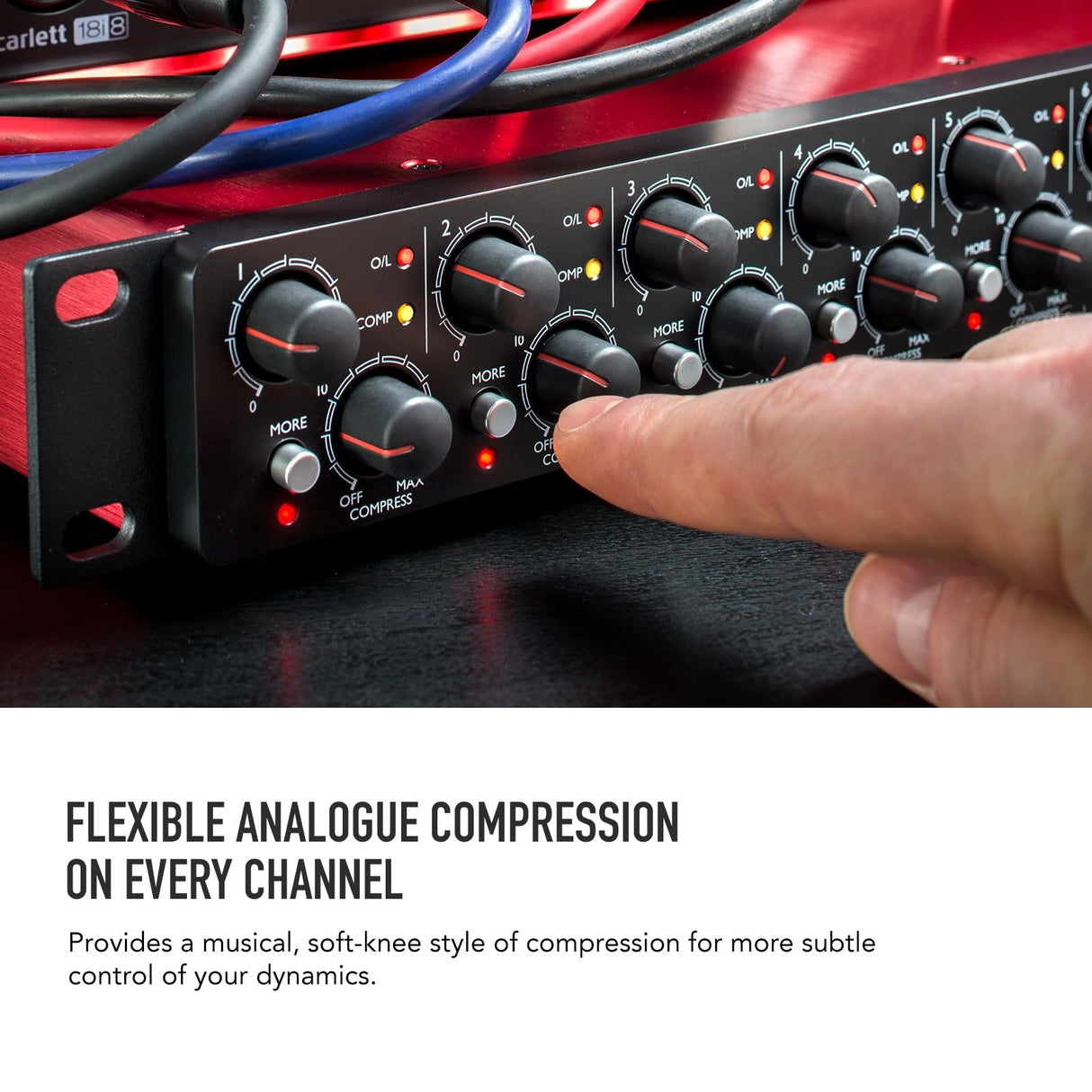 Focusrite Scarlett OctoPre Dynamic para grabar, producir y tocar música en directo, Preamplificador de micrófono de ocho canales con conversión A/D y D/A y compresión analógica