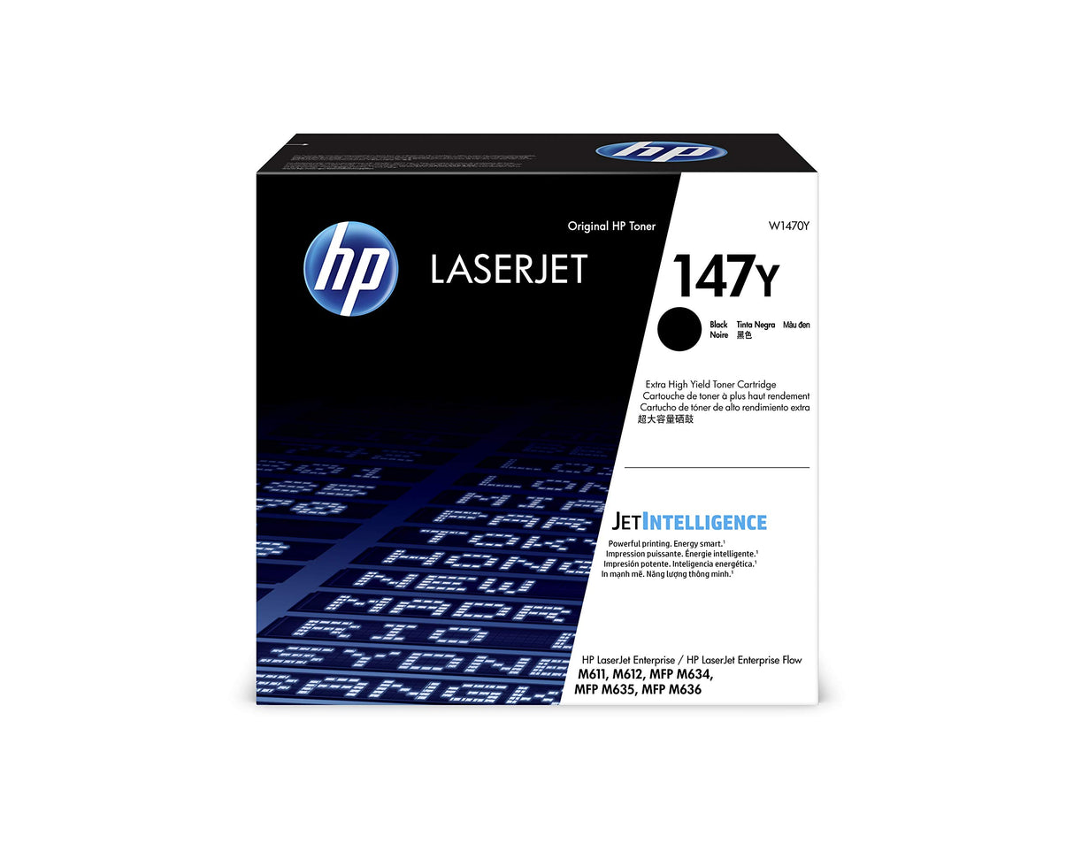 HP 147Y W1470Y, Negro, Cartucho Tóner de Alta Capacidad Original, de 42.000 páginas, para impresoras HP LaserJet Enterprise M611dn, M612dn, Flow MFP M635z, Flow MFP M636z, M635h MFP y M636fh MFP