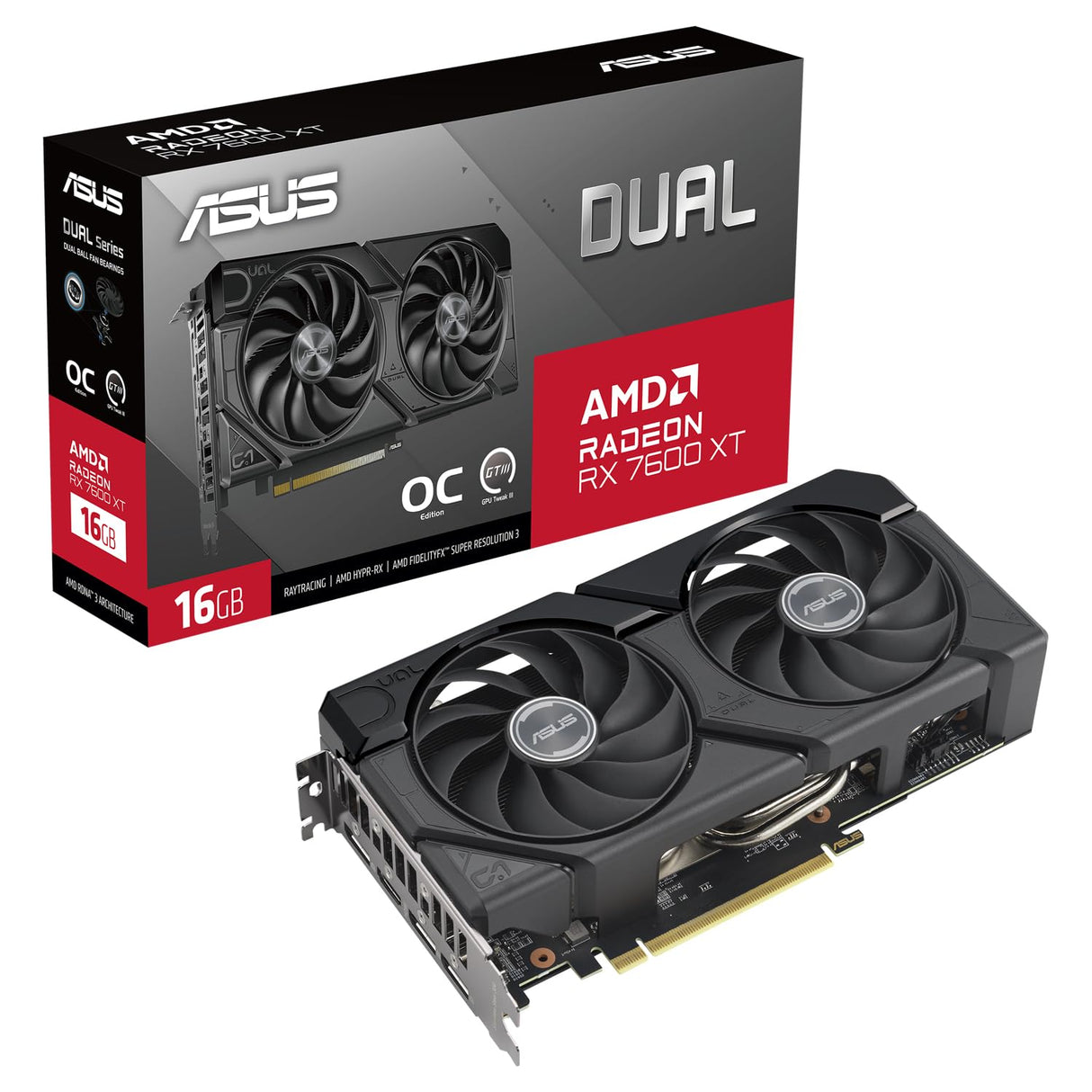 ASUS Dual Radeon RX 7600 XT OC Edition 16GB GDDR6 - Tarjeta gráfica (AMD RDNA 3, PCIe 4.0, 16GB de Memoria GDDR6, HDMI 2.1, DisplayPort 2.1)