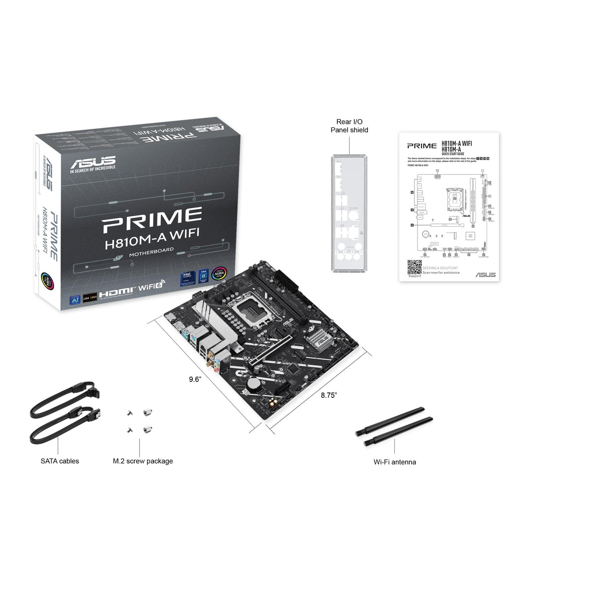 ASUS Prime H810M-A WiFi, Placa Base Intel mATX, 6+1+1+1 etapas de alimentación, Ranura DDR5, PCIe 4.0, 2 Ranuras M.2, WiFi 6E, Ethernet Intel 16 GB, DisplayPort, HDMI, USB-A 10 Gbps, USB-C 5 Gbps,