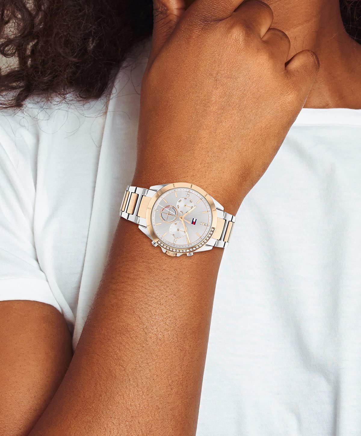 Tommy Hilfiger Reloj Analógico de Cuarzo multifunción para Mujer con Correa en Acero Inoxidable de Dos Tonos - 1782387