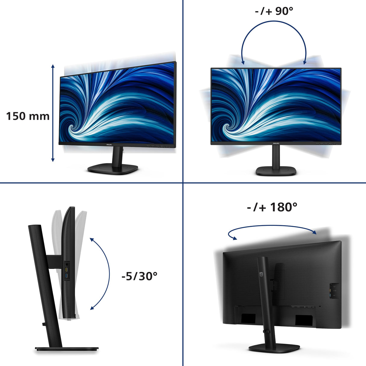 Philips 27B2N3500J - Monitor QHD de 27 Pulgadas, Altavoces, Altura Ajustable, sincronización Adaptable (2560 x 1440, 120 Hz, 2 HDMI 2.0, DisplayPort 1.2, concentrador USB), Color Negro
