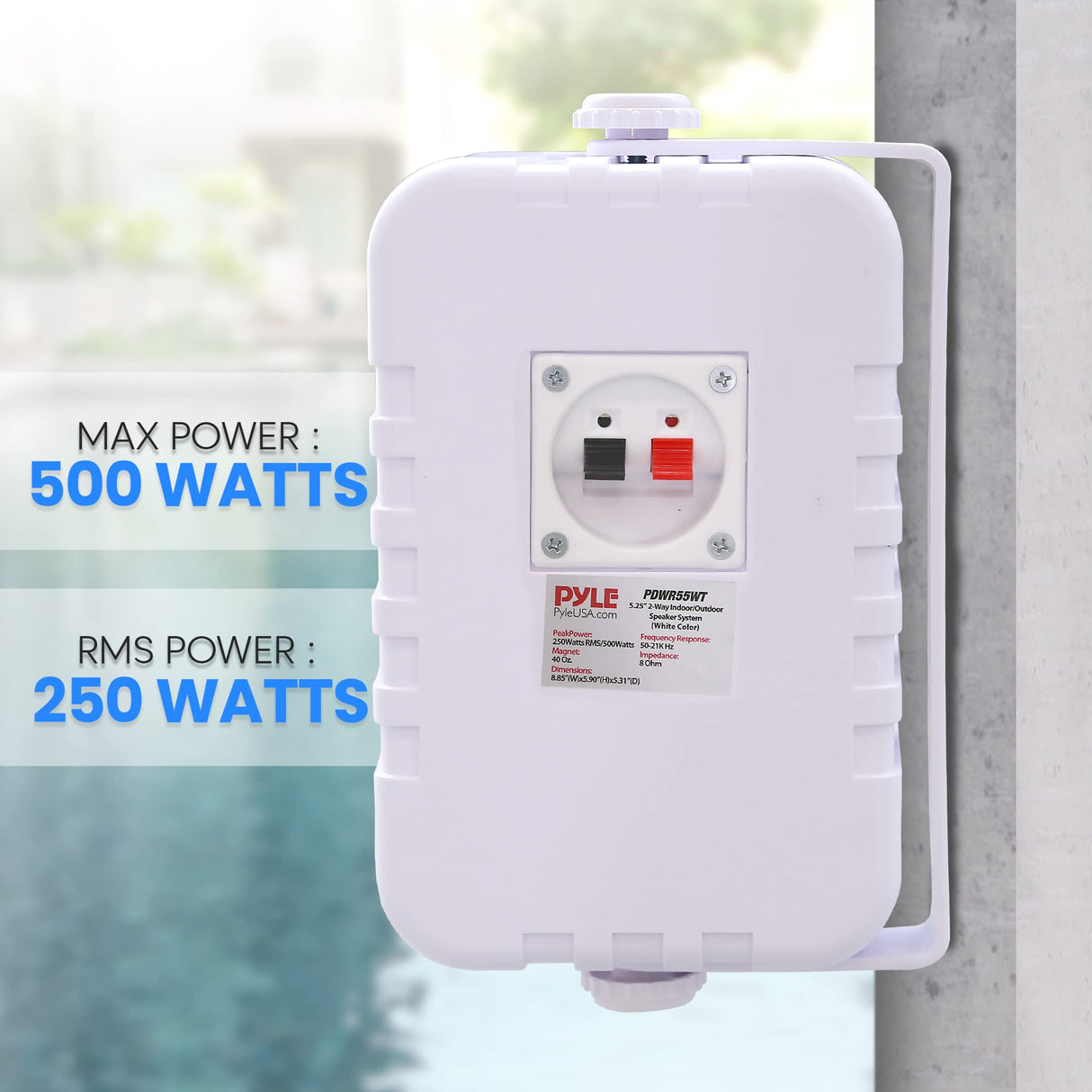 Pyle Altavoces para Interior y Exterior – 500 W, 2 Altavoces Blancos de 5,25" Impermeables, Sistema de 2 Vías con Tweeter de ½, para Casa, Barco, Terraza y Piscina