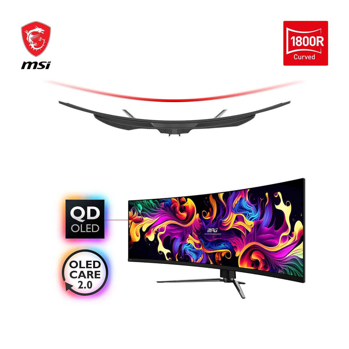MSI MPG 491CQPA QD-OLED Monitor Curvo de 49 Pulgadas DQHD Gaming - 1800R, 5120 x 1440 Quantum Dot OLED Panel, 240Hz/0.03ms, 99% DCI-P3, ΔE ≤2,DisplayHDR True Black 400, KVM - DP 1.4a, HDMI 2.1