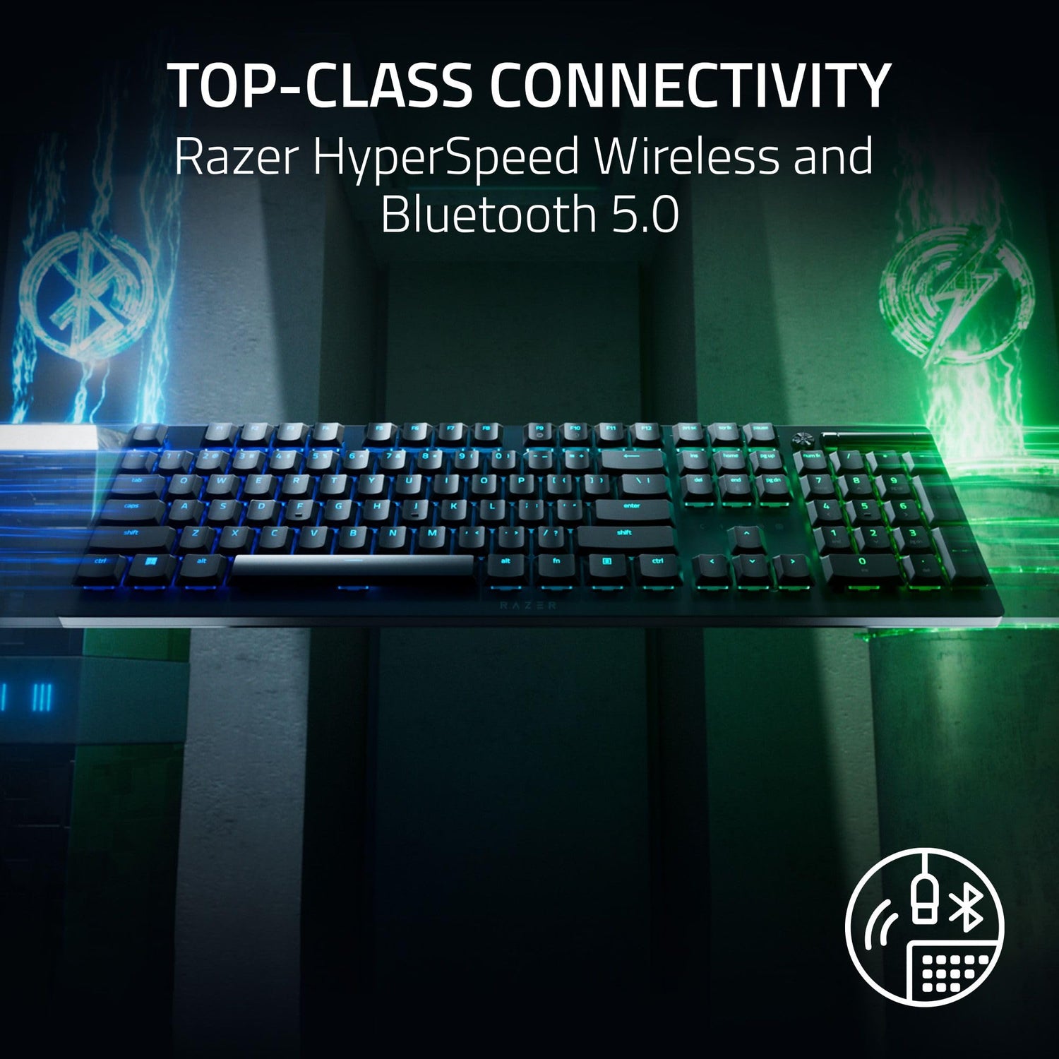 Razer DeathStalker V2 Pro (Interruptor Rojo) - Teclado Óptico Inalámbrico para Juegos de Bajo Perfil (Interruptores Ópticos Lineales, HyperSpeed Inalámbrico, Bluetooth 5.0) Diseño US, Negro