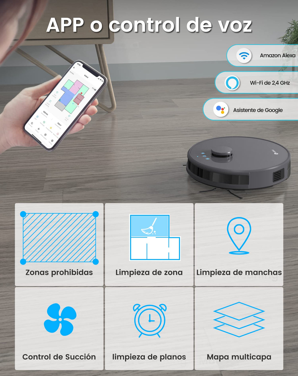 LEFANT M1 2 en 1 Robot Aspirador y Fregasuelos, 4000Pa, 200min Autonomía, Mapeo Multinivel, Zonas No-Go, Ideal para Pelo de Mascotas/Alfombras