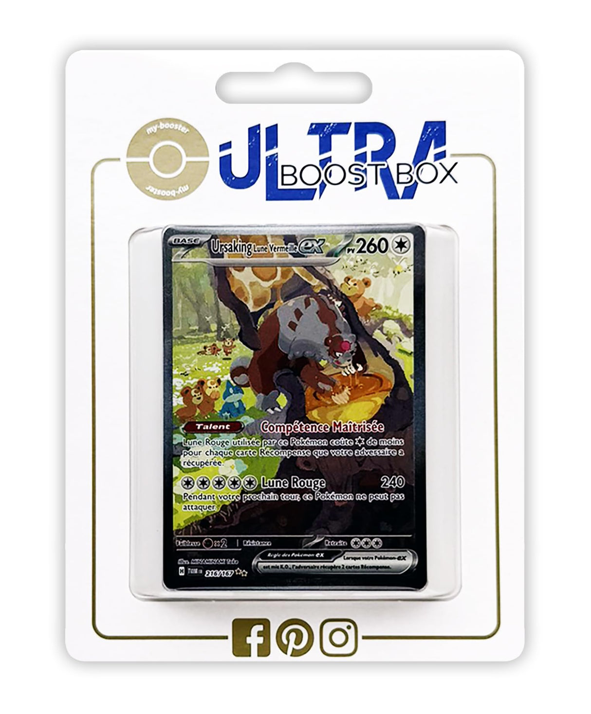 Ursaking Lune Vermeille ex (Ursaluna Luna Carmesí ex) 216/167 Alternativo Pokémon Gallery Secreta - Ultraboost X Écarlate et Violet 6 - Mascarade Crépusculaire Box de 10 cartas Pokémon Francés