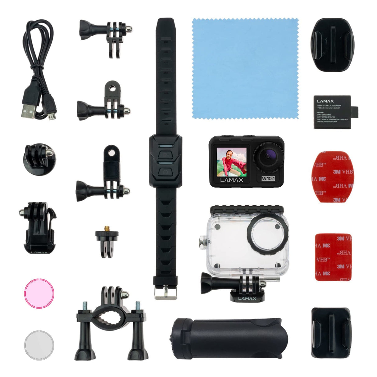 LAMAX W10.1 Real 4K 60 fps Action CAM con estabilización MAXsmooth 2.0, cámara subacuática, videocámara con Doble Pantalla, Accesorios completos, Wi-Fi, vídeo a cámara Lenta, lapso de Tiempo, Modo de