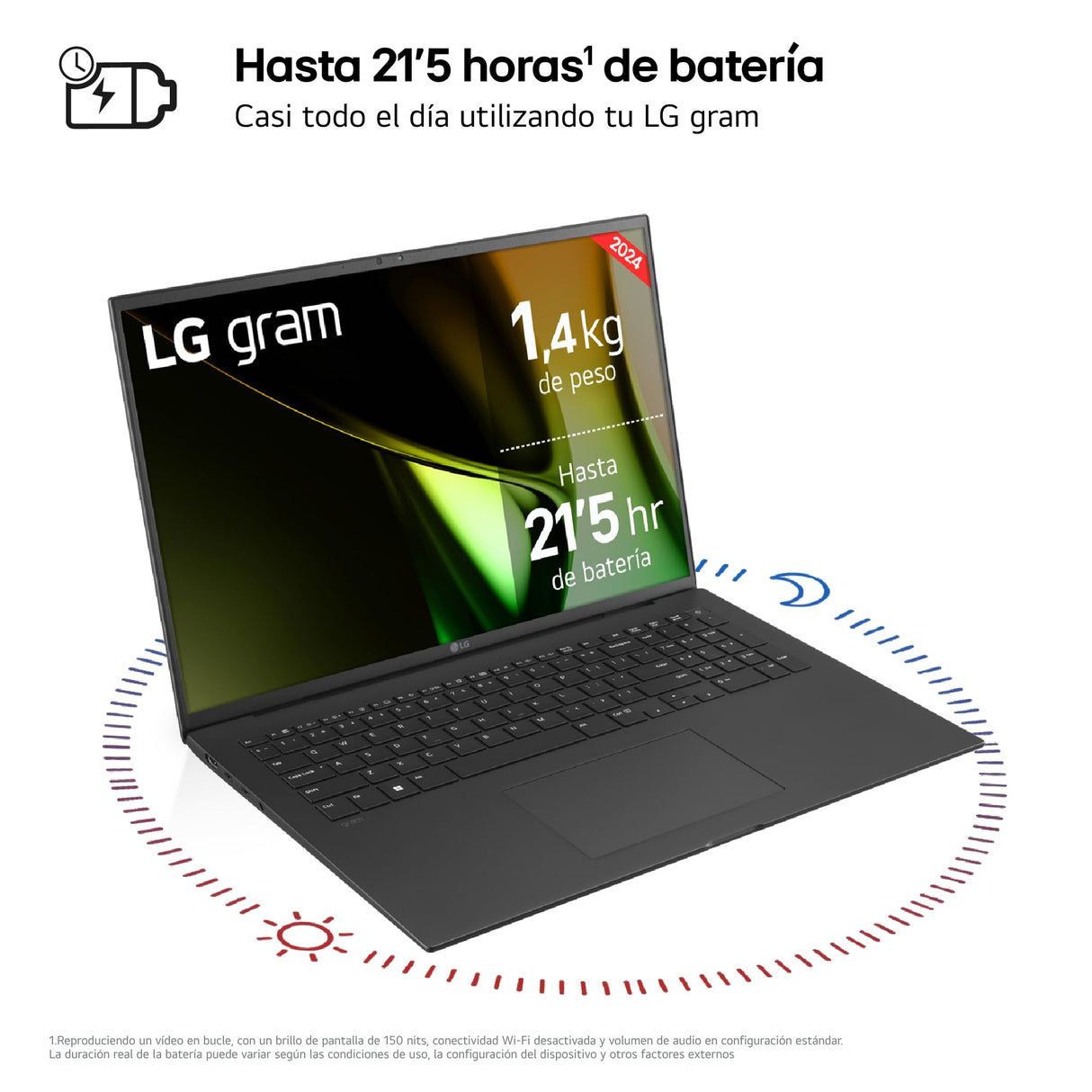 LG gram 17Z90S-G.AA79B - Portátil Ultraligero de 43.1 cm (17"), Panel IPS, Intel Core Ultra 7, 16 GB RAM, 1TB SSD, 1,350 g, batería hasta 21.5 h, W11 Home, Gris Carbón, Teclado QWERTY Español