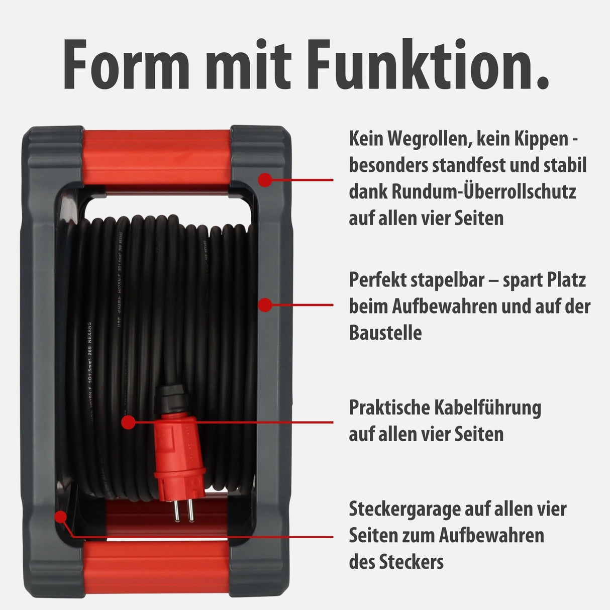 Brennenstuhl Carrete de cable profesional KA 5100 5 IP44 (cable H07RN-F 3G1,5 de 50 m en negro, 5 tomas de seguridad, uso en obra y exterior permanente, fabricado en Alemania)