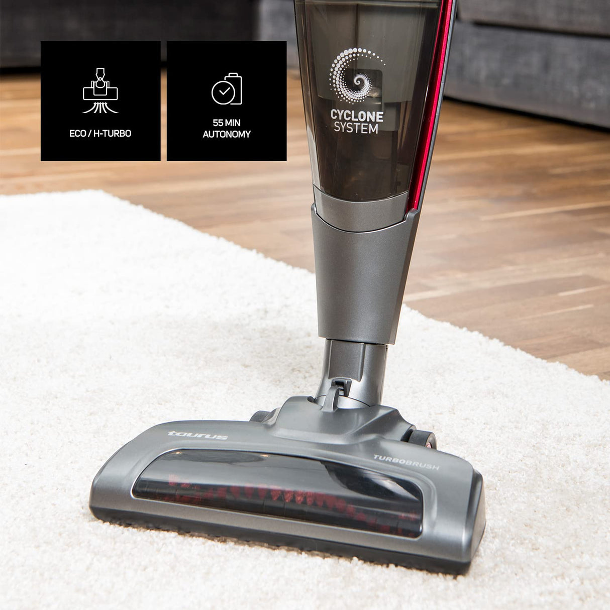 Taurus Unlimited Plegable|Ligero 29 Lithium - 2 en 1: escoba y aspirador de mano, baterías de litio de 29 V, base de carga, velocidad Eco y Turbo, indicador LED, depósito extraíble de 0,7L, Gris