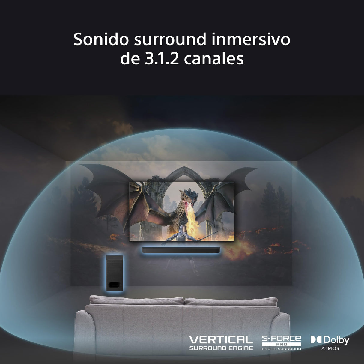 Sony Bravia Theatre Bar 6 con Subwoofer, 3.1.2ch Sonido Envolvente, Altavoces de Haz Ascendente, Dolby Atmos, DTS:X, Voice Zoom 3 con IA, DSEE, Fácil configuración