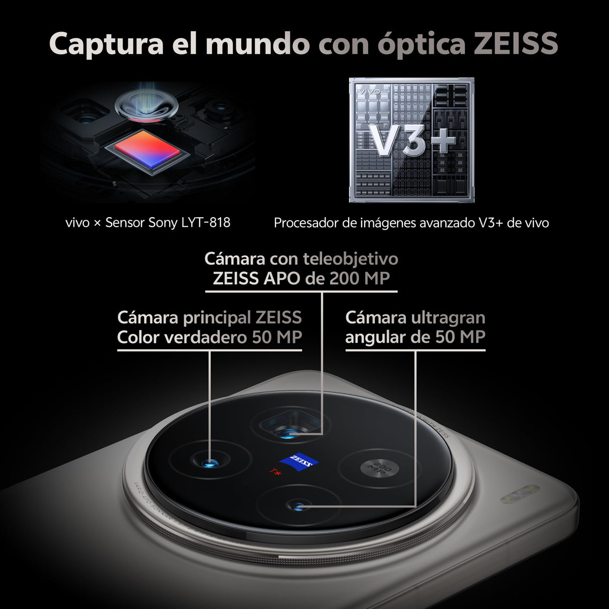 VIVO X200 Pro 5G Smartphone, 16GB RAM + 512GB ROM, Pantalla AMOLED 8T LTPO 6.78”120 Hz, Cámara Teleobjetivo 200 MP con óptica ZEISS, Batería BlueVolt de 6000mAh, Flashcharge 90 W, IP68