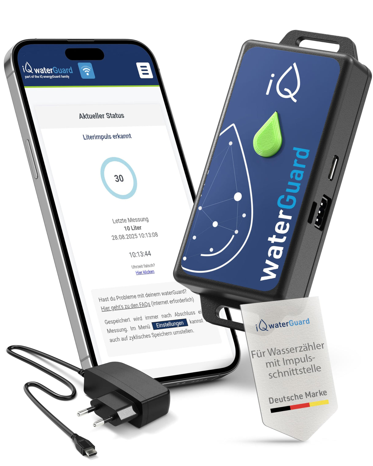 iQ water Guard – Detector de Agua Inteligente con función de Alarma de Agua 92dB & WiFi – Water Guard – Monitor de Agua para Smartphone – Contador de Consumo de Agua WiFi, monitoreo del Consumo de