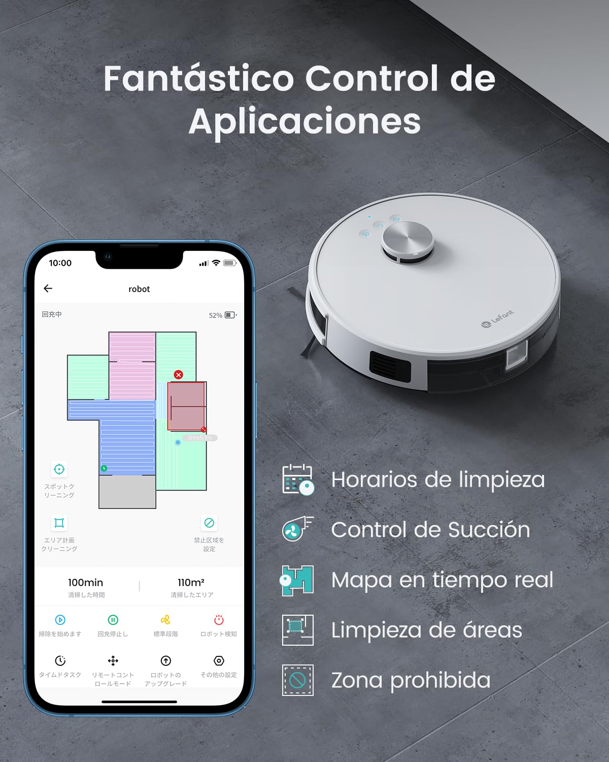 LEFANT M1 2 en 1 Robot Aspirador y Fregasuelos, 4000Pa, Navegación dToF, 200min, Auto-Recarga, WiFi, 8 Zonas No-Go, Ideal para Pelo de Mascotas/Alfombras