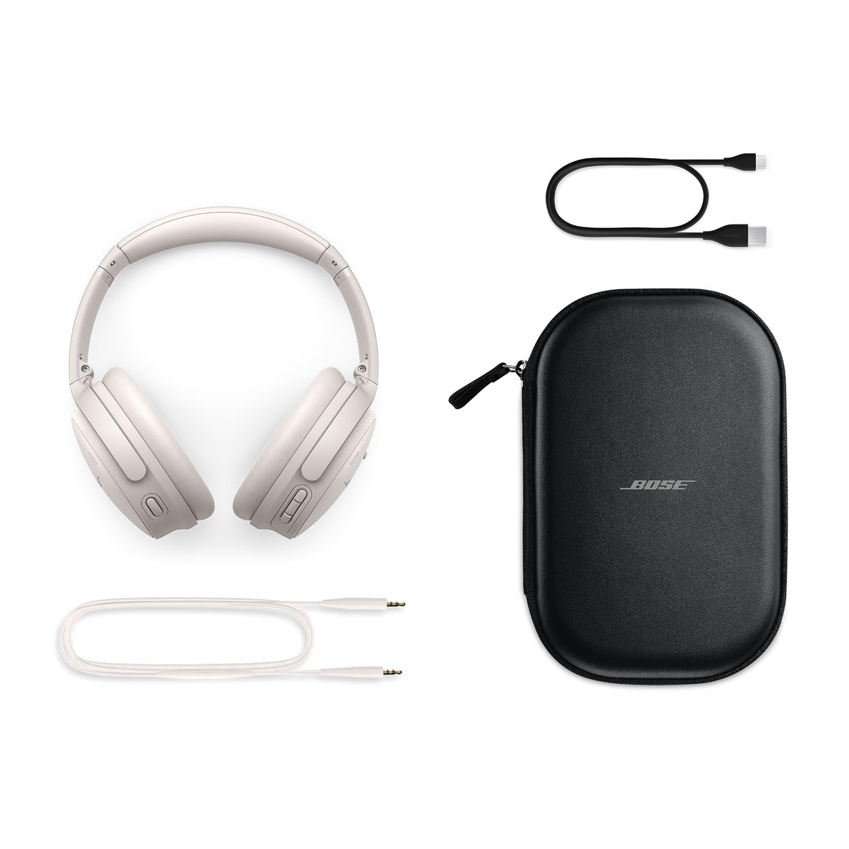 Bose QuietComfort Headphones, Auriculares inalámbricos con cancelación de ruido, Auriculares de diadema con Bluetooth, micrófono y cable con hasta 24 horas de autonomía, Blanco Ahumado